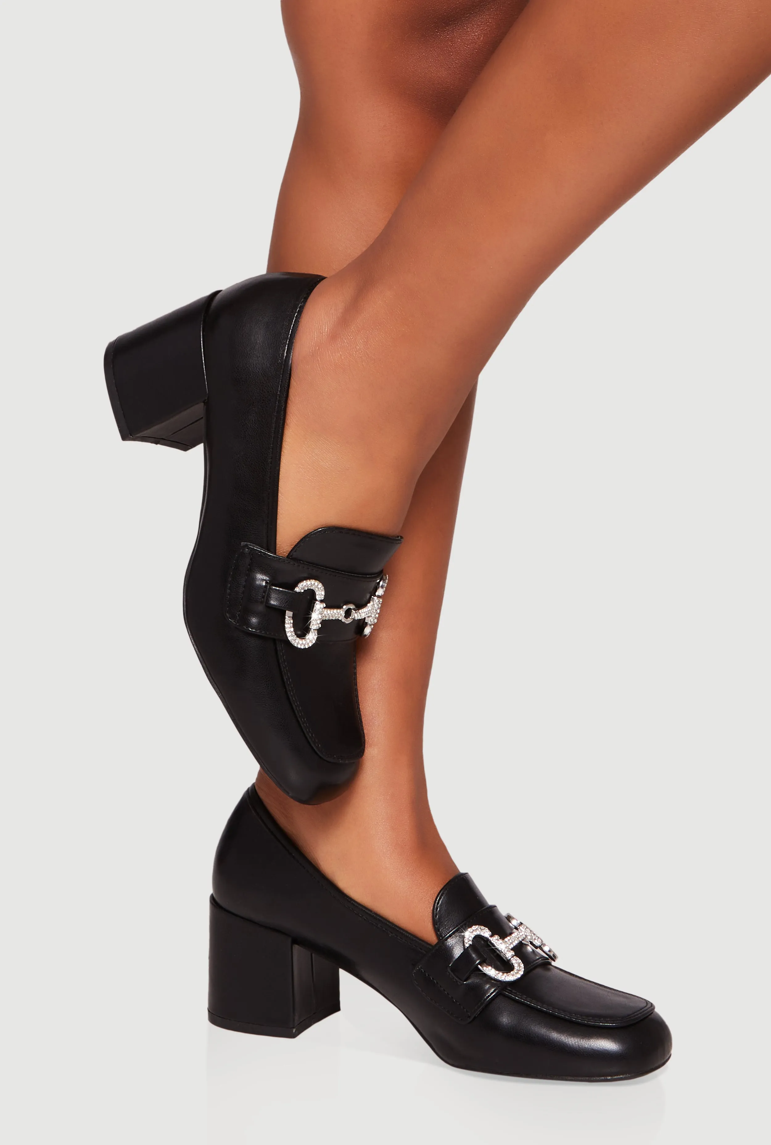 Rhinestone Horsebit Mid Block Heel Loafers sold by Rainbow product image thumbnail 2