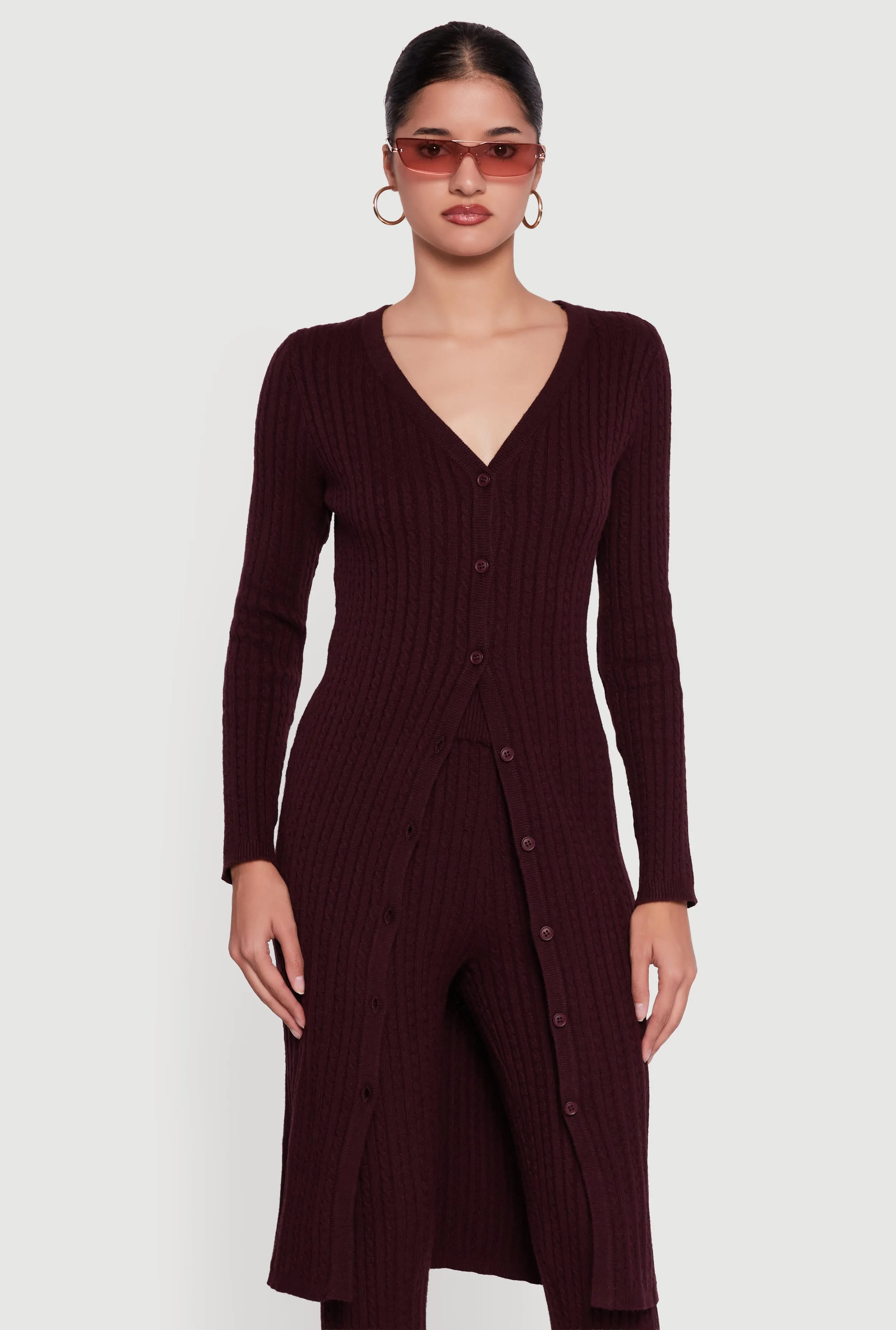 Cable Knit Long Button Front Duster sold by Rainbow product image thumbnail 2