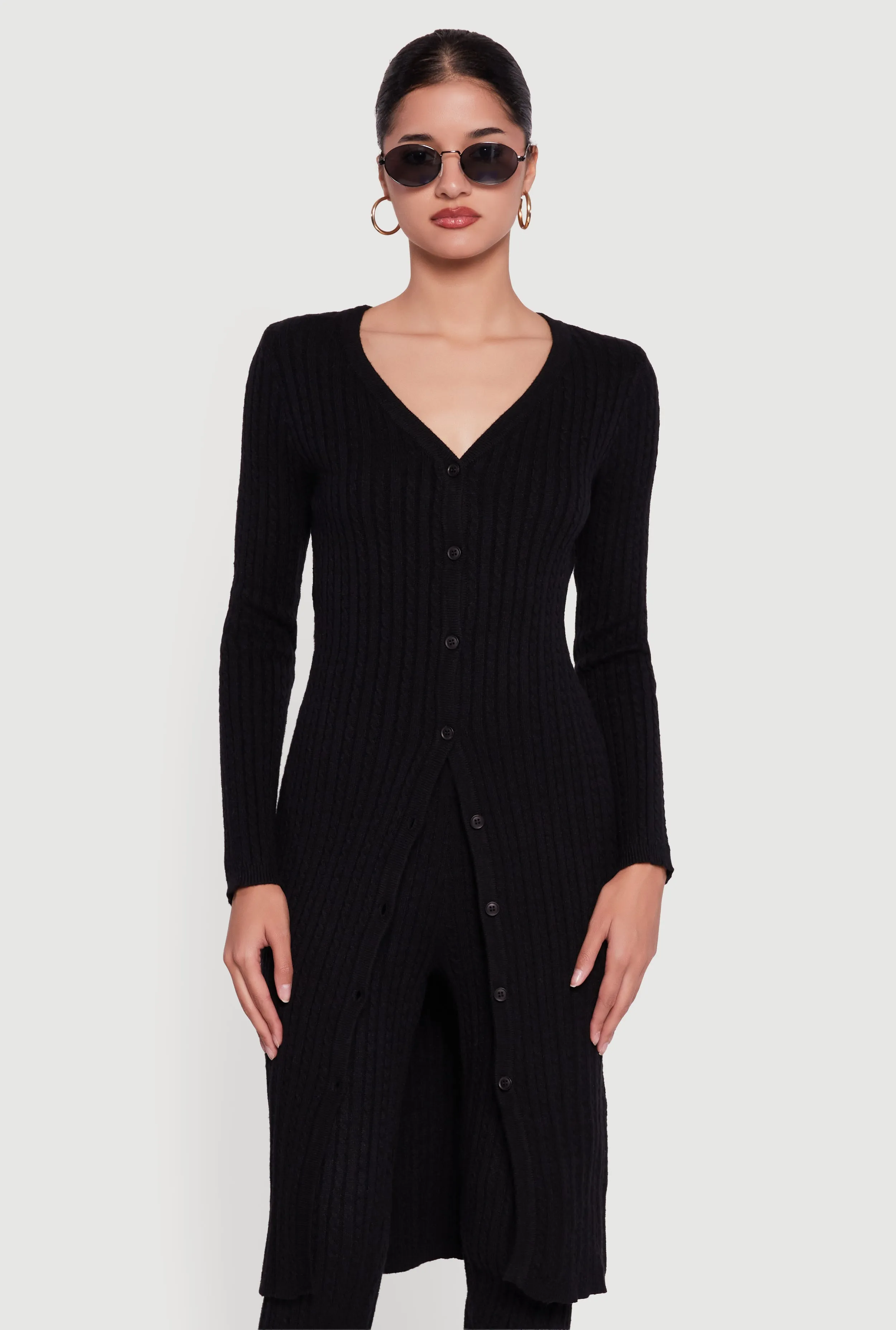 Cable Knit Long Button Front Duster sold by Rainbow