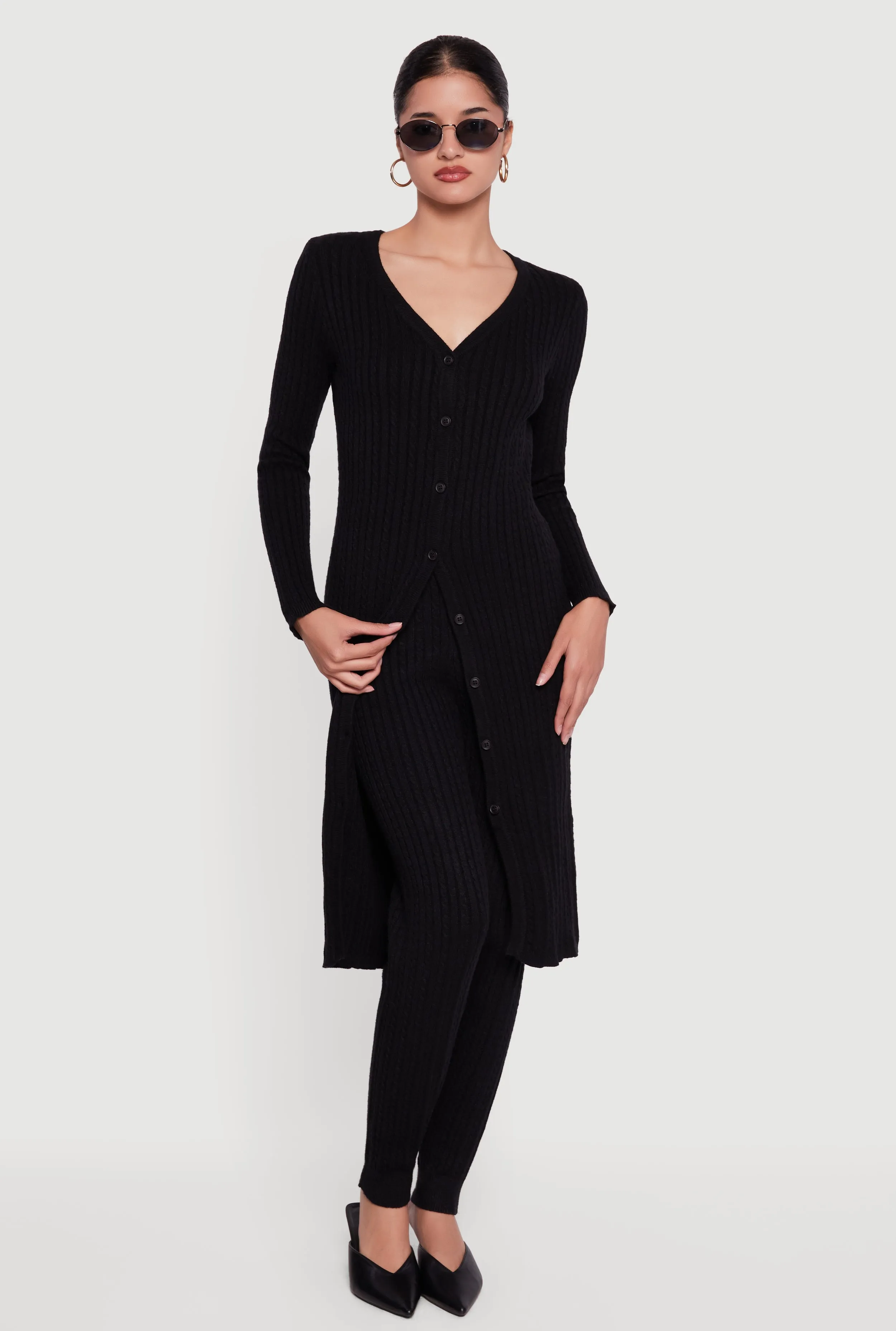 Cable Knit Long Button Front Duster sold by Rainbow product image thumbnail 2