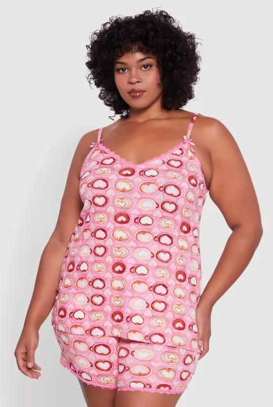 Plus Size Heart Print Pajama Cami and Shorts Set sold by Rainbow
