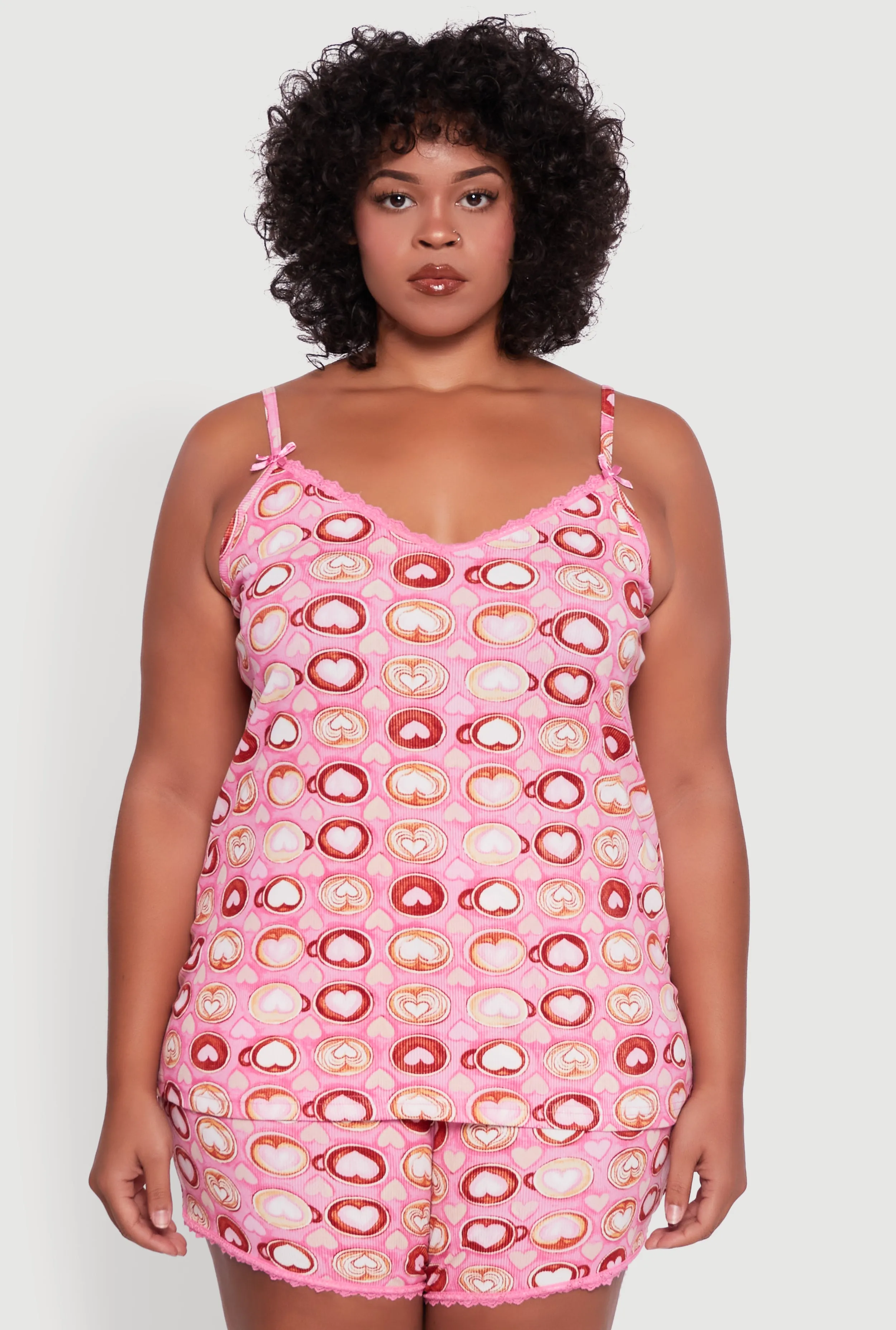 Plus Size Heart Print Pajama Cami and Shorts Set sold by Rainbow product image thumbnail 2
