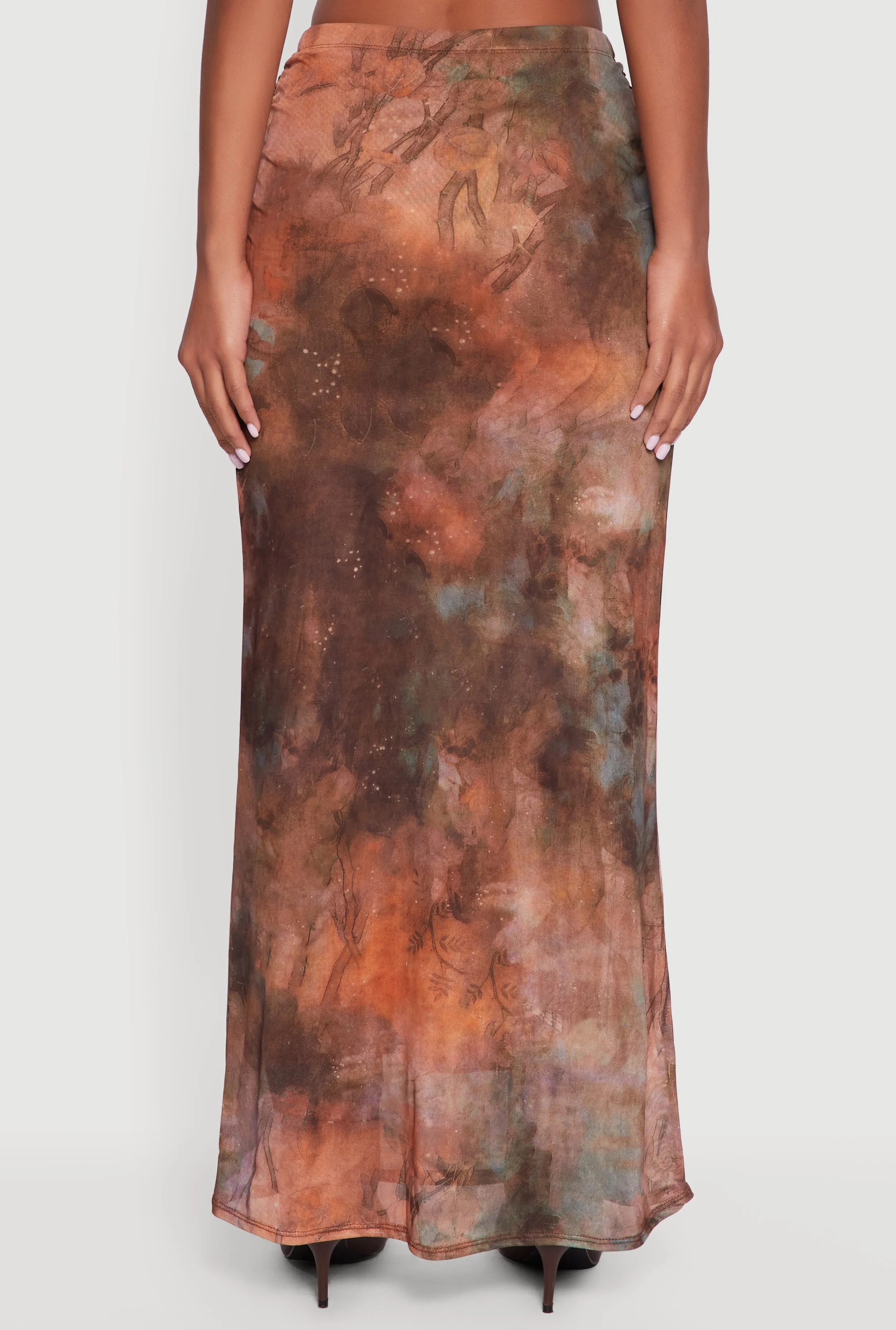 High Waisted Side Ruched Patterned Mesh Skirt sold by Rainbow product image thumbnail 5