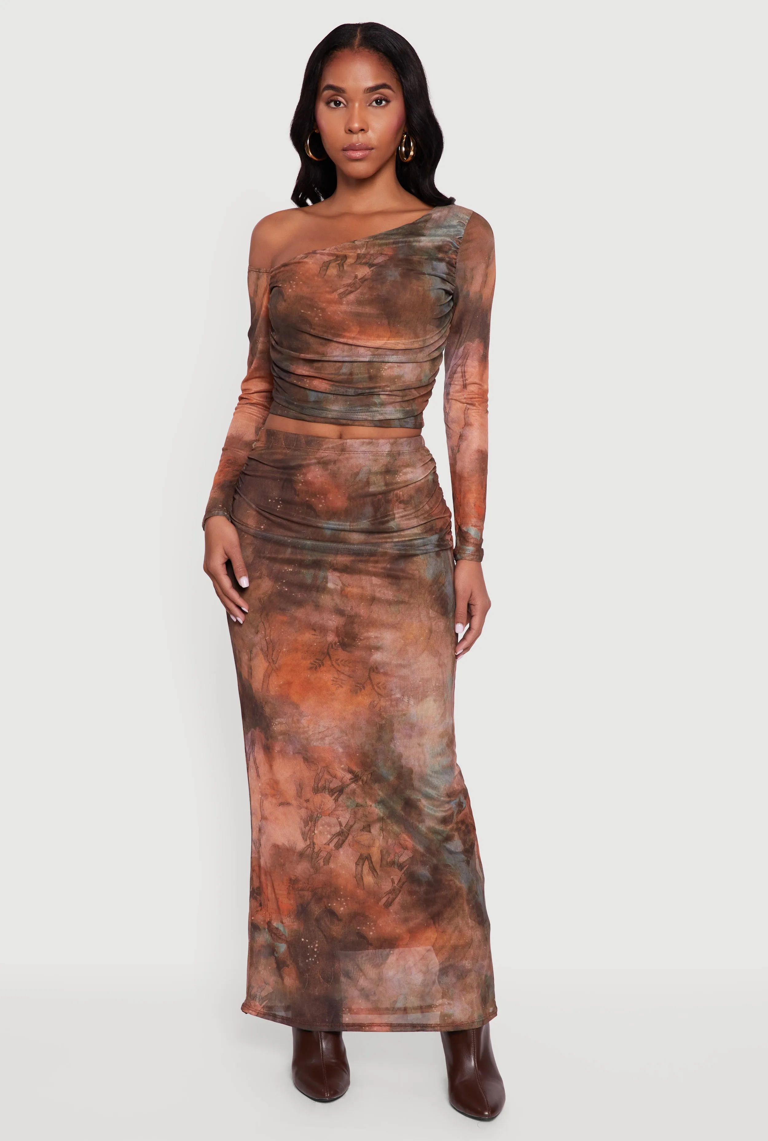 High Waisted Side Ruched Patterned Mesh Skirt sold by Rainbow product image thumbnail 2