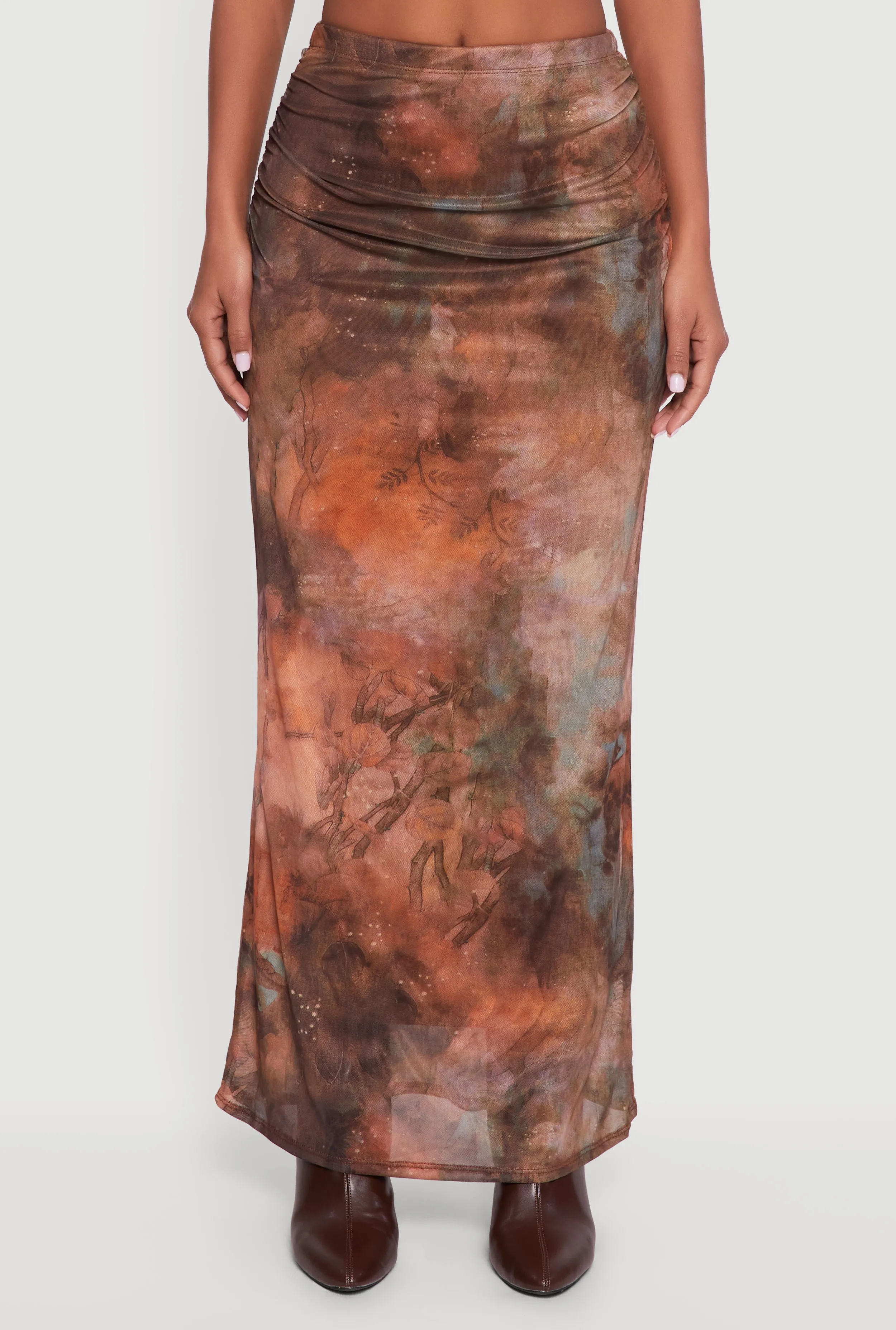 High Waisted Side Ruched Patterned Mesh Skirt sold by Rainbow product image thumbnail 3