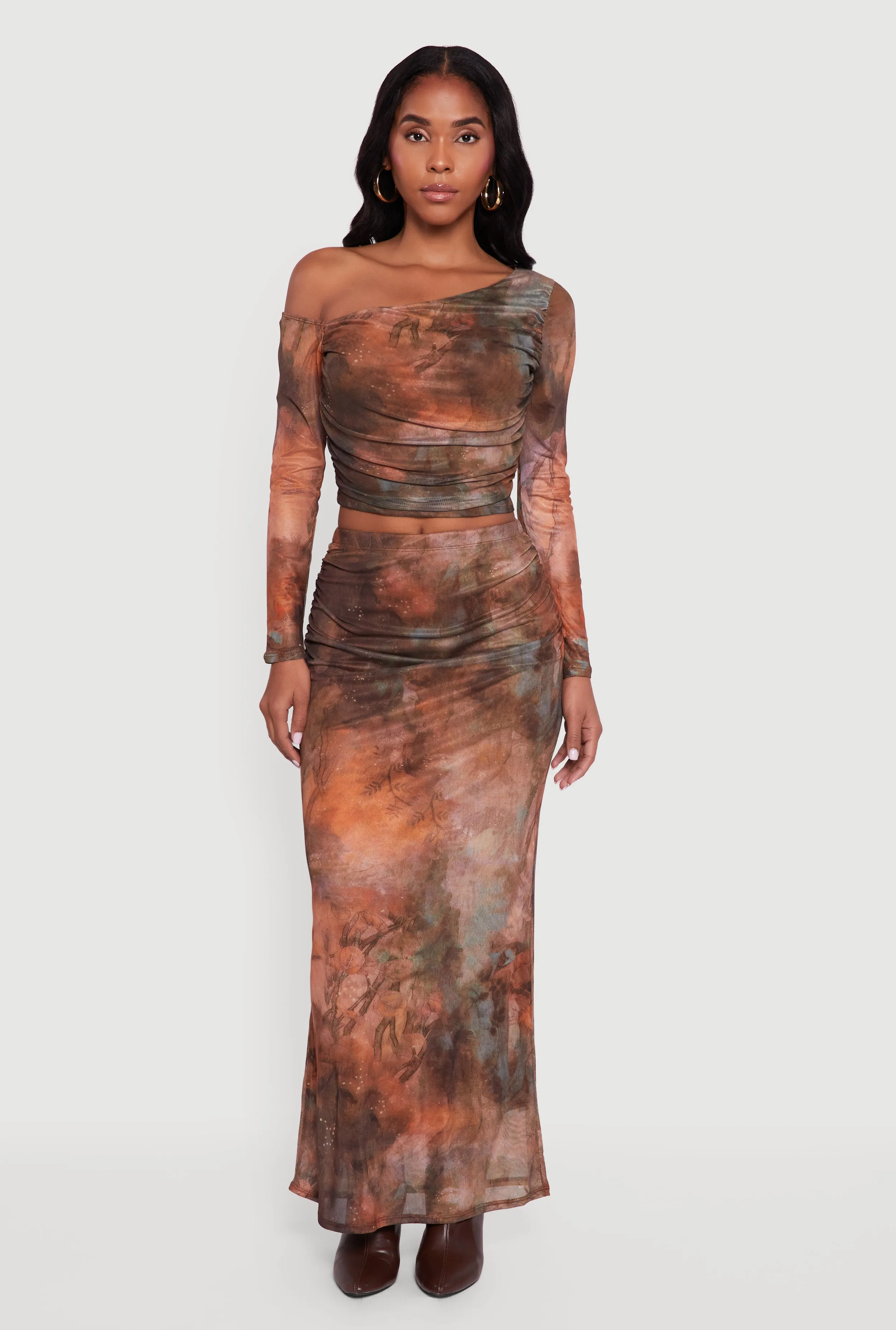 One Shoulder Side Ruched Mesh Crop Top sold by Rainbow product image thumbnail 3