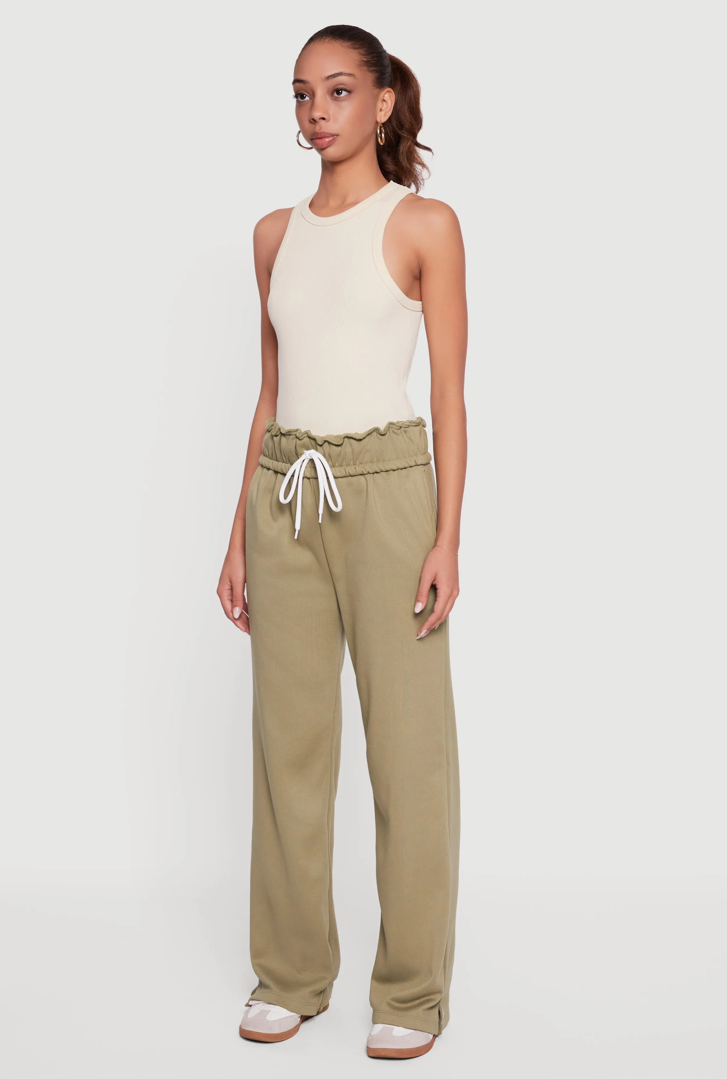 Drawstring Paper Bag Waist Wide Leg Sweatpants sold by Rainbow product image thumbnail 3