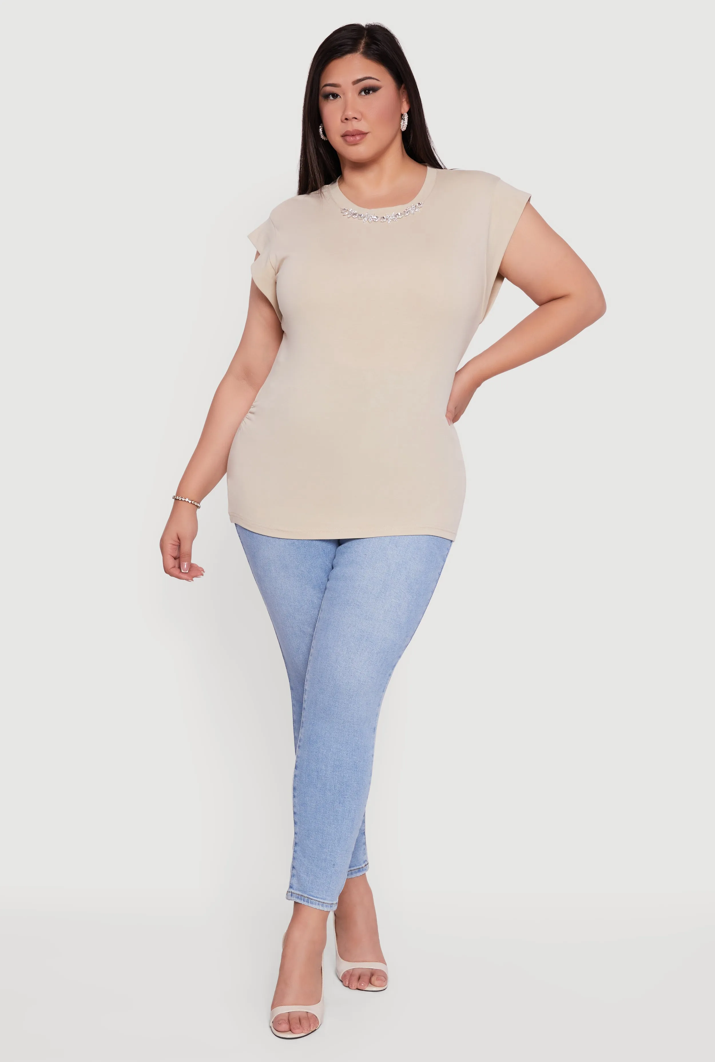 Plus Size Dolman Sleeve Metallic Rhinestone Trim Blouse sold by Rainbow product image thumbnail 3