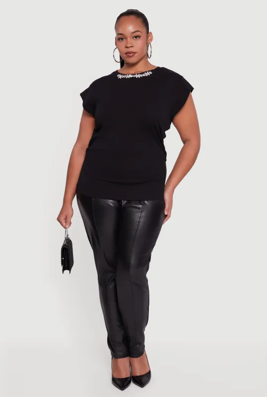 Plus Size Dolman Sleeve Metallic Rhinestone Trim Blouse sold by Rainbow