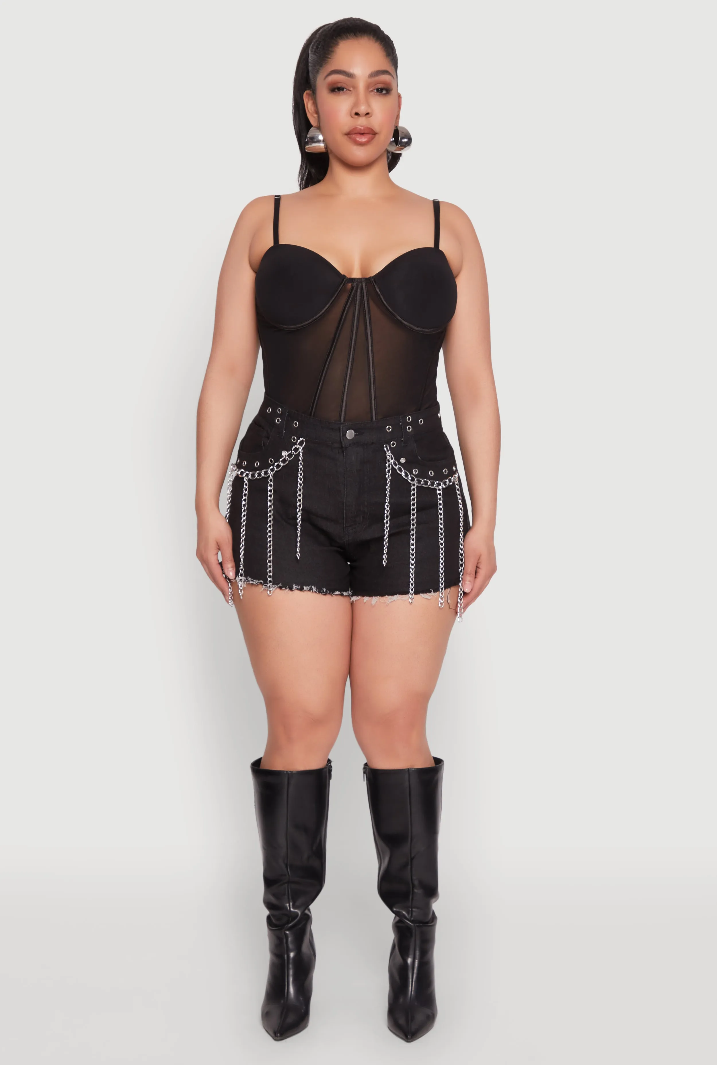 Plus Size Daisy Grommet Chain Fringe Denim Shorts sold by Rainbow product image thumbnail 2