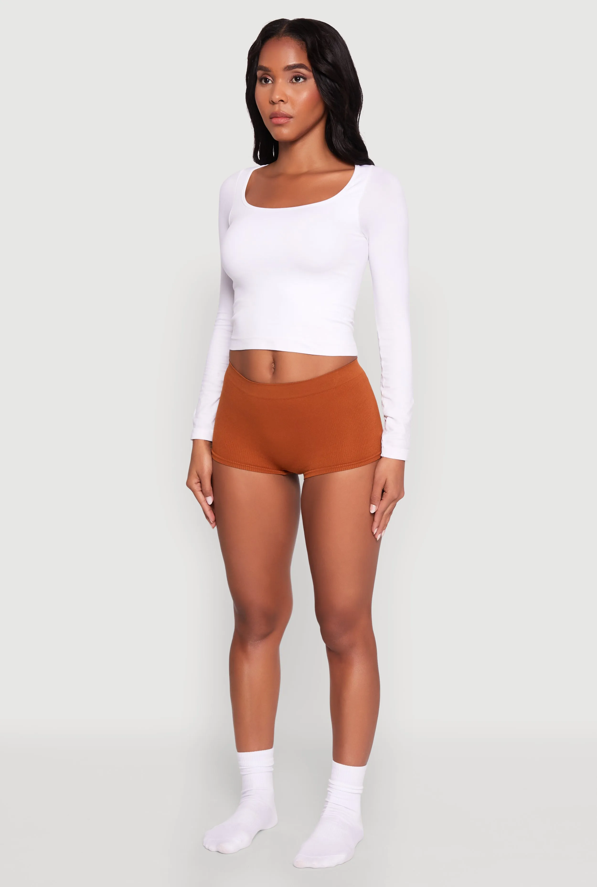 Seamless Ribbed Knit Solid Boyshort Panty sold by Rainbow product image thumbnail 5