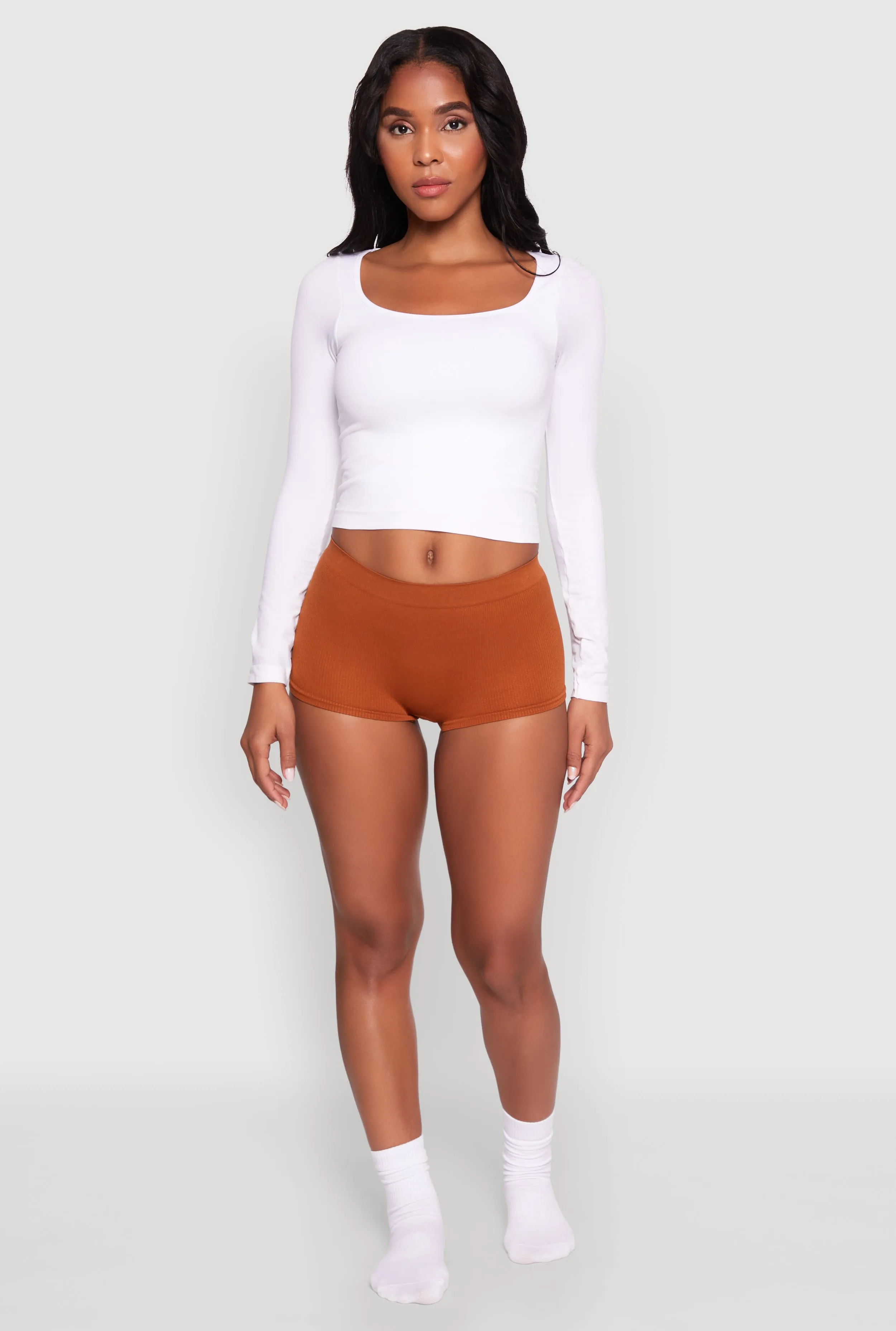 Seamless Ribbed Knit Solid Boyshort Panty sold by Rainbow product image thumbnail 3