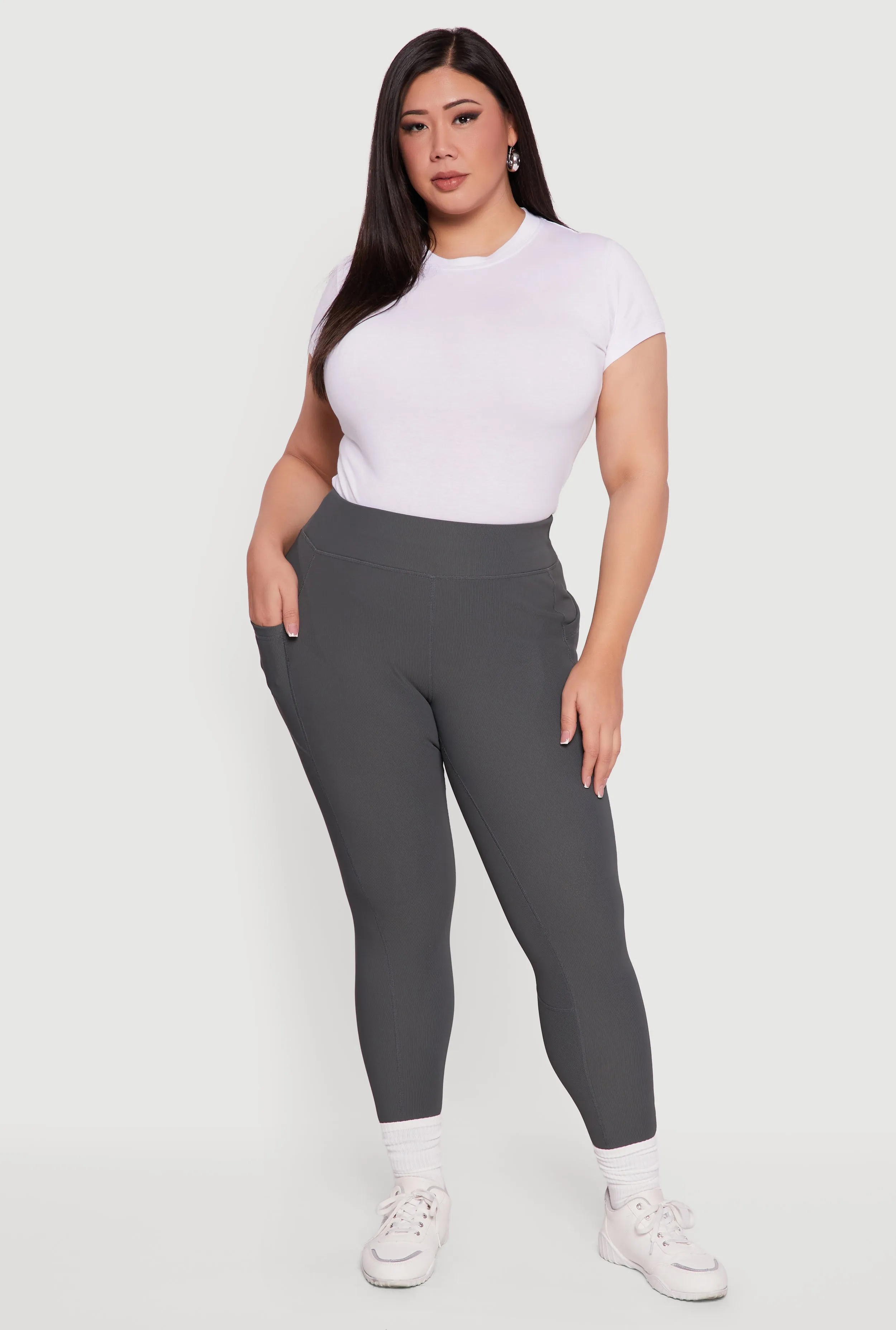 Plus Size Rib Knit Leggings with Cell Phone Pocket sold by Rainbow product image thumbnail 3