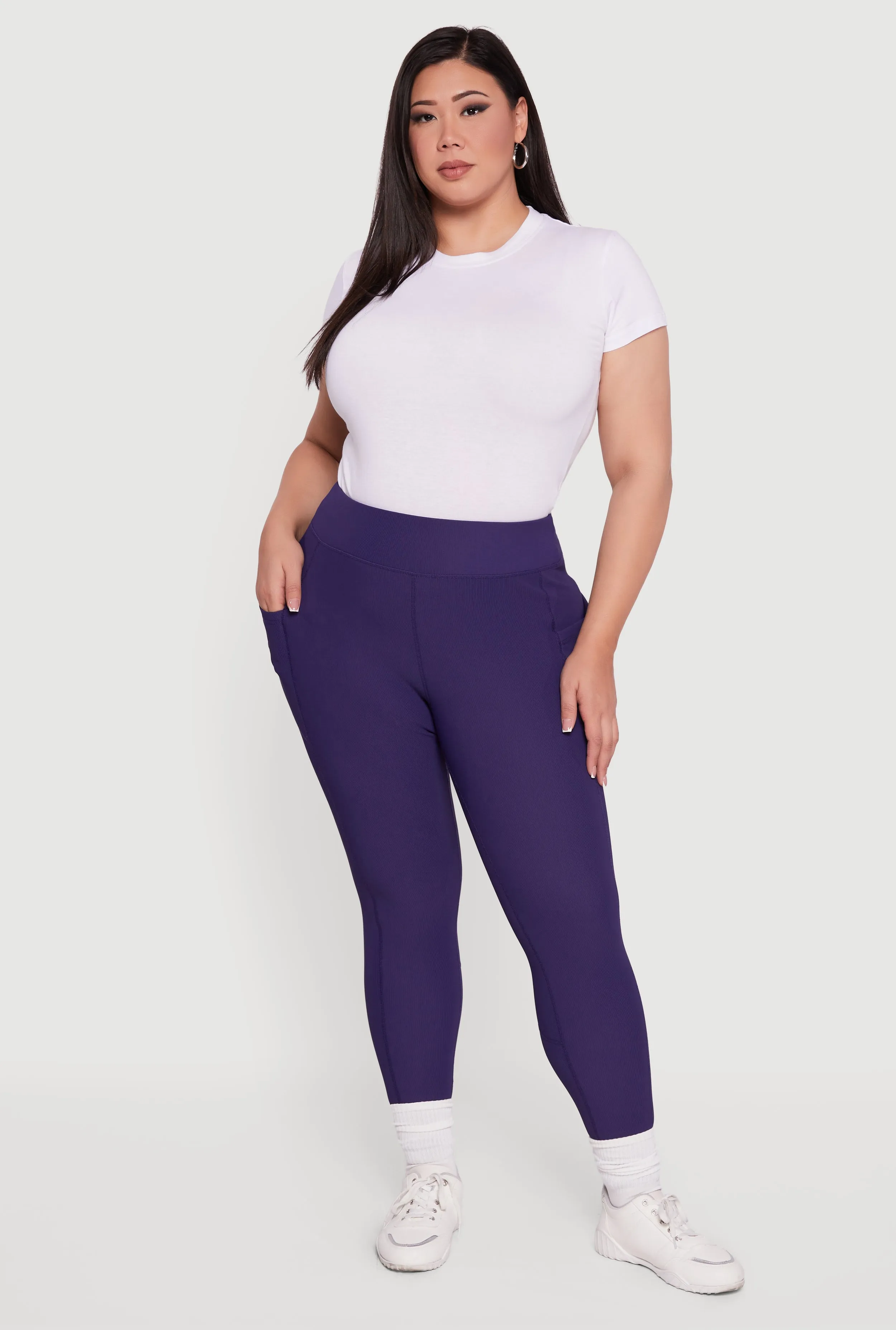 Plus Size Rib Knit Leggings with Cell Phone Pocket sold by Rainbow product image thumbnail 4