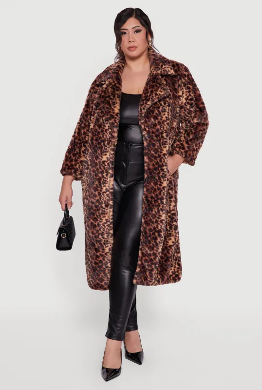 Plus Size Leopard Print Faux Fur Coat sold by Rainbow