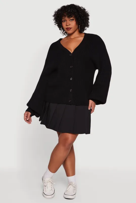 Plus Size Knitted Button Front Cardigan sold by Rainbow
