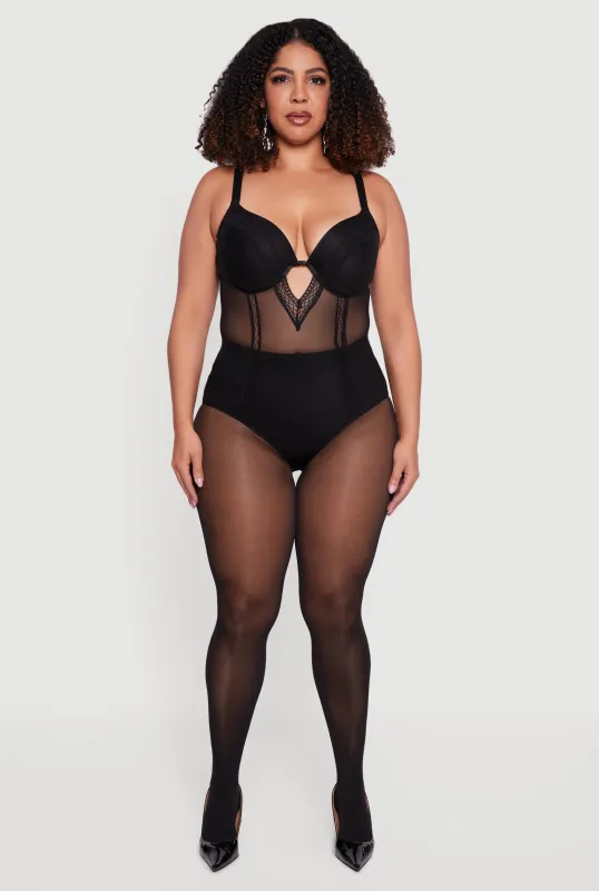 Plus Size Keyhole Detail Mesh Bodysuit sold by Rainbow