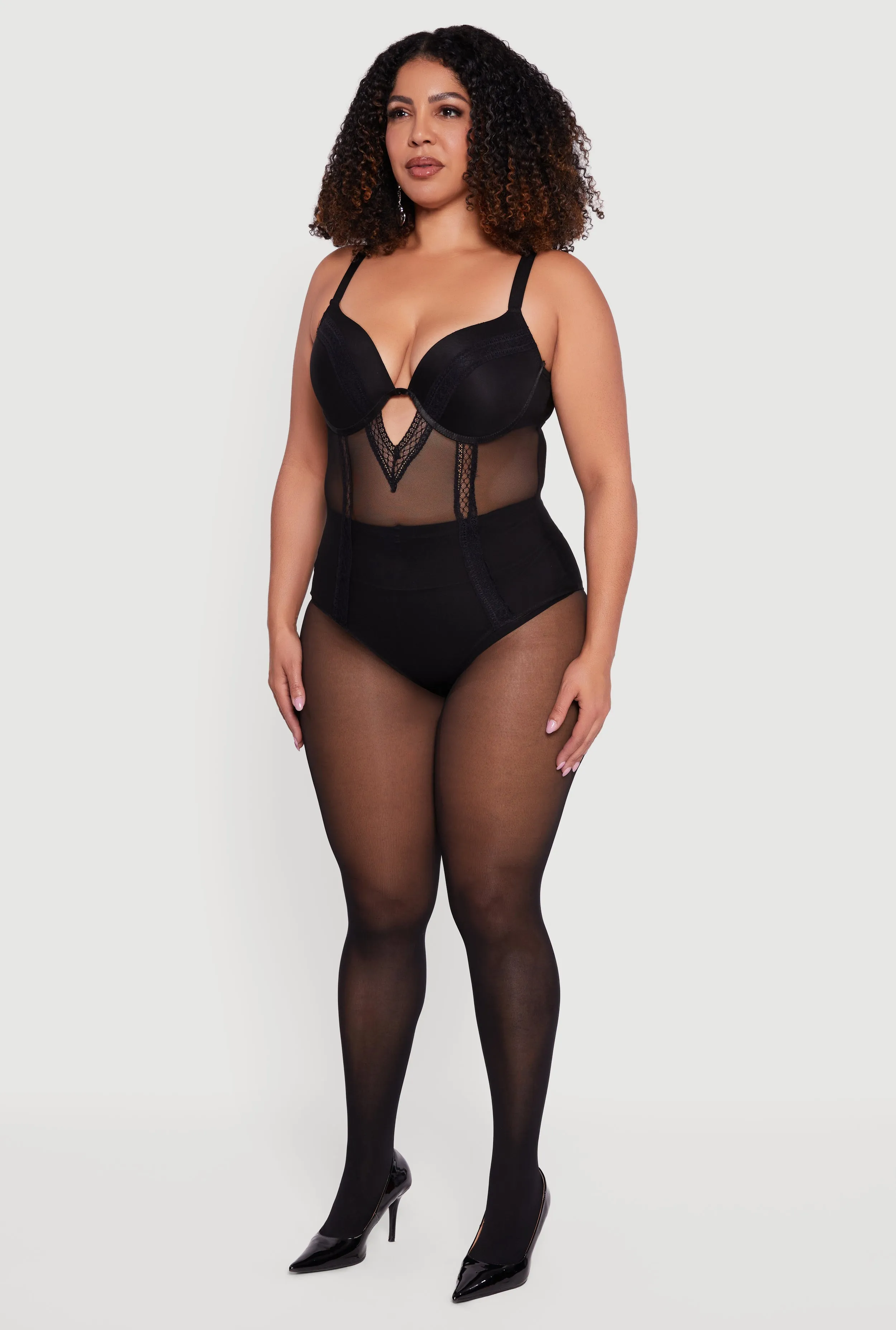 Plus Size Keyhole Detail Mesh Bodysuit sold by Rainbow product image thumbnail 5