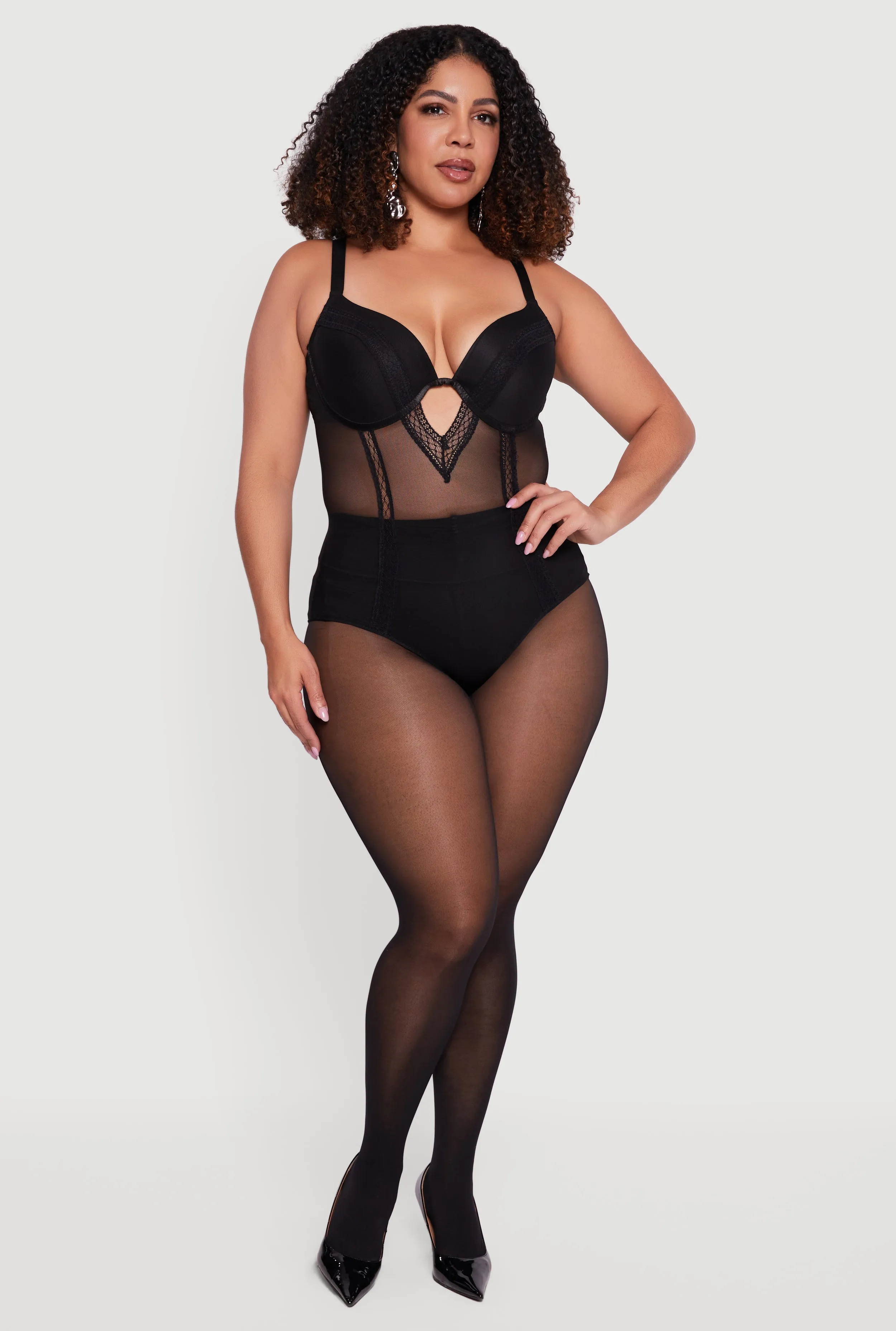Plus Size Keyhole Detail Mesh Bodysuit sold by Rainbow product image thumbnail 3