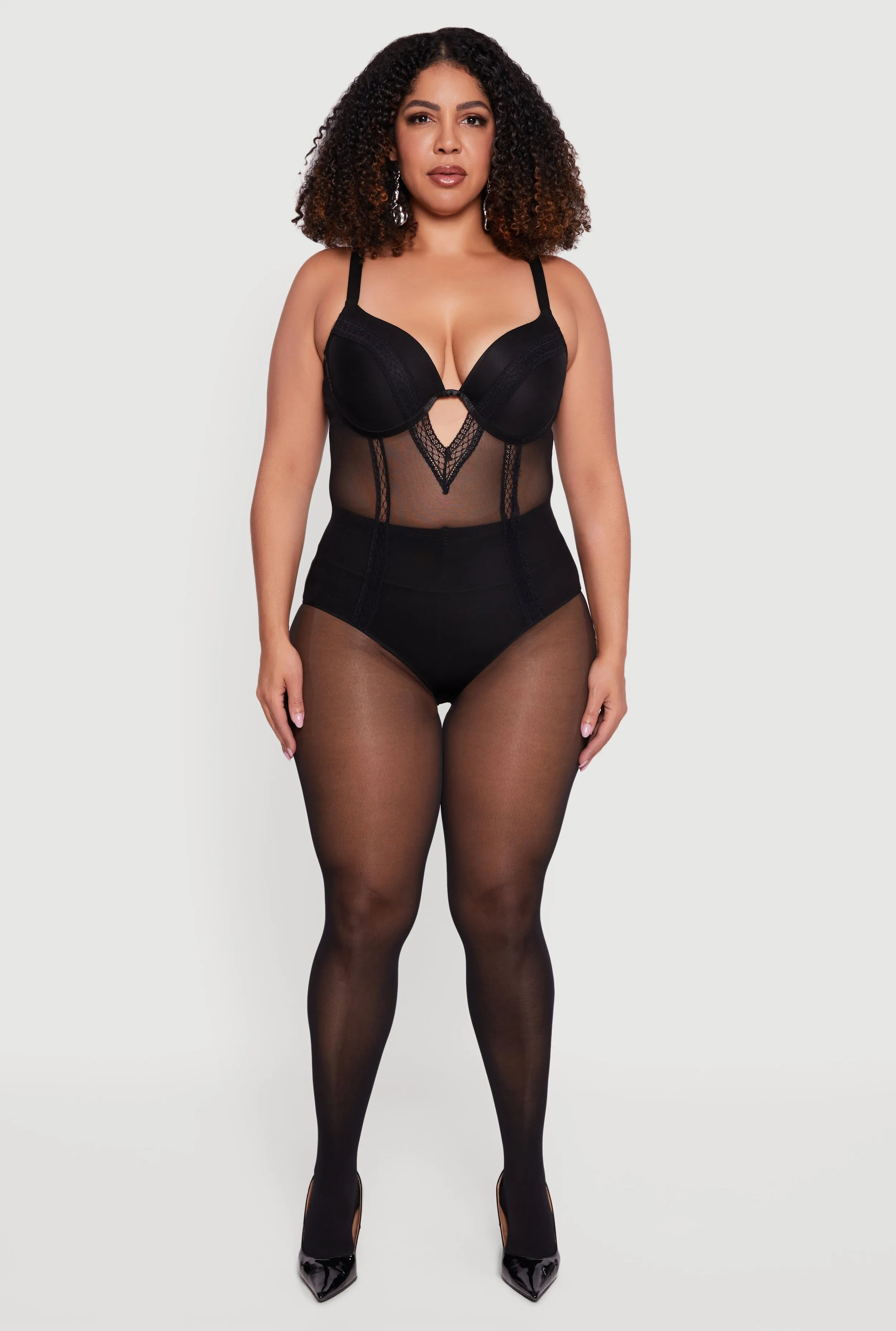 Plus Size Keyhole Detail Mesh Bodysuit sold by Rainbow