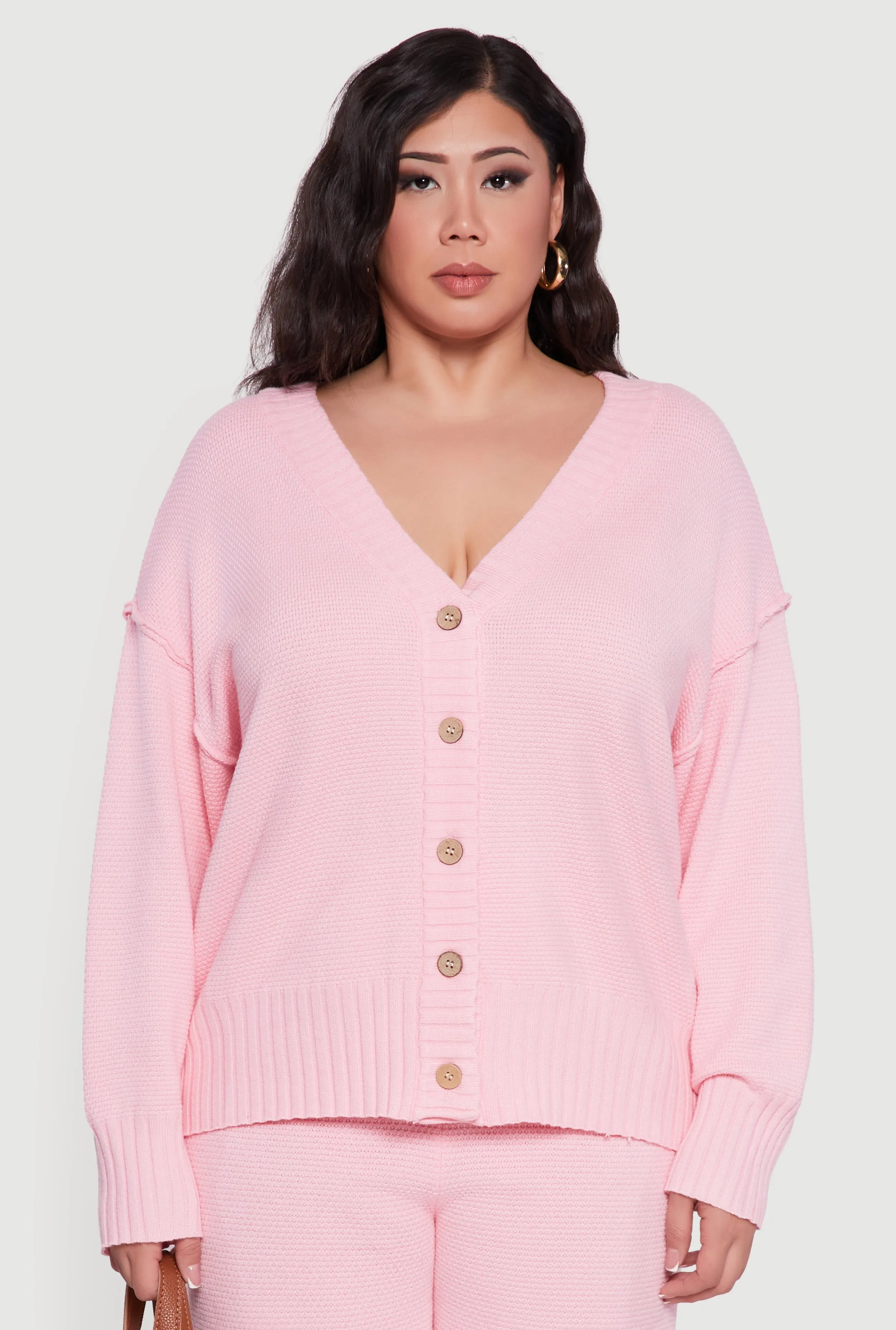 Plus Size Drop Sleeve Button Front Cardigan sold by Rainbow