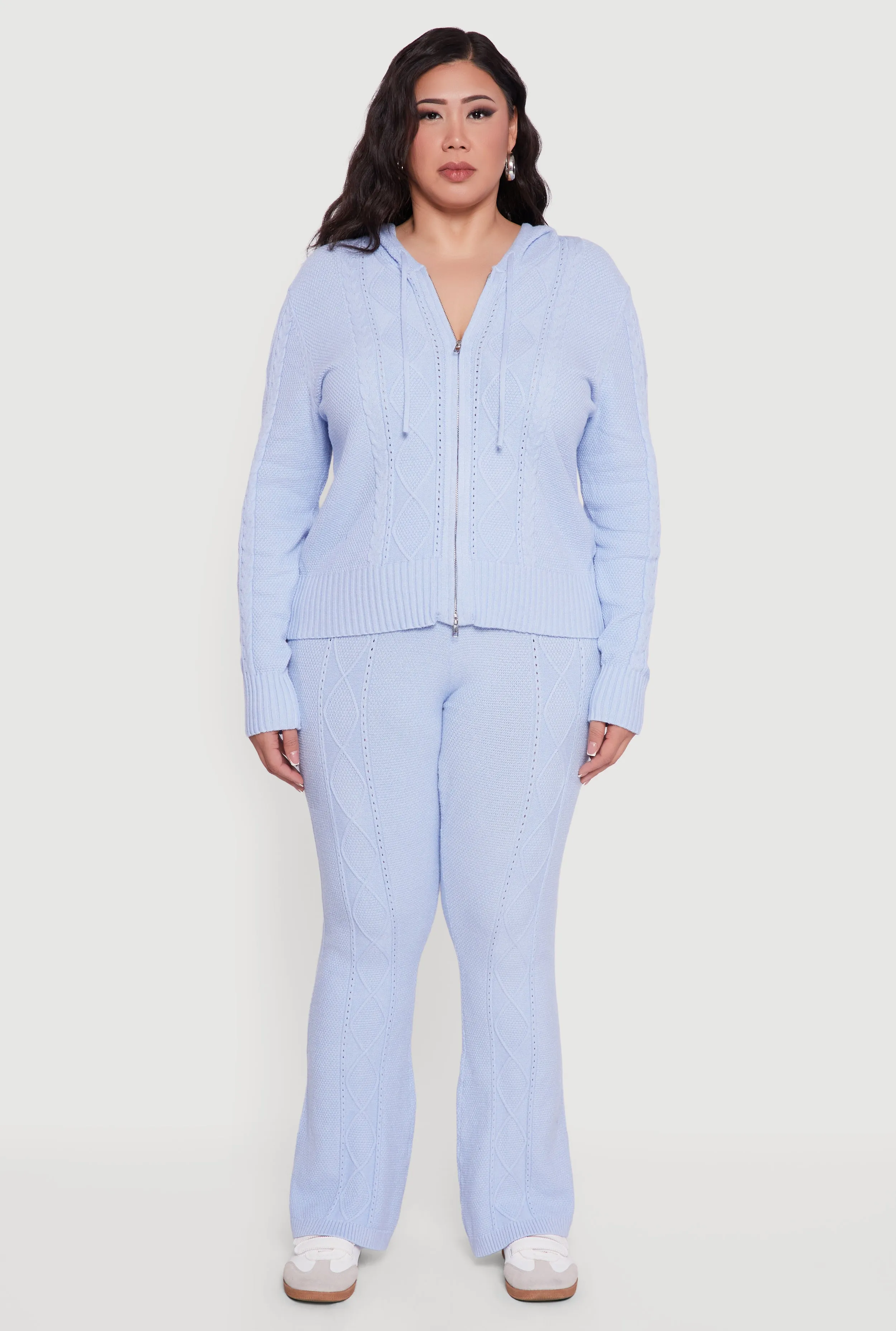 Plus Size High Waisted Cable Knit Flare Leg Pants sold by Rainbow product image thumbnail 2