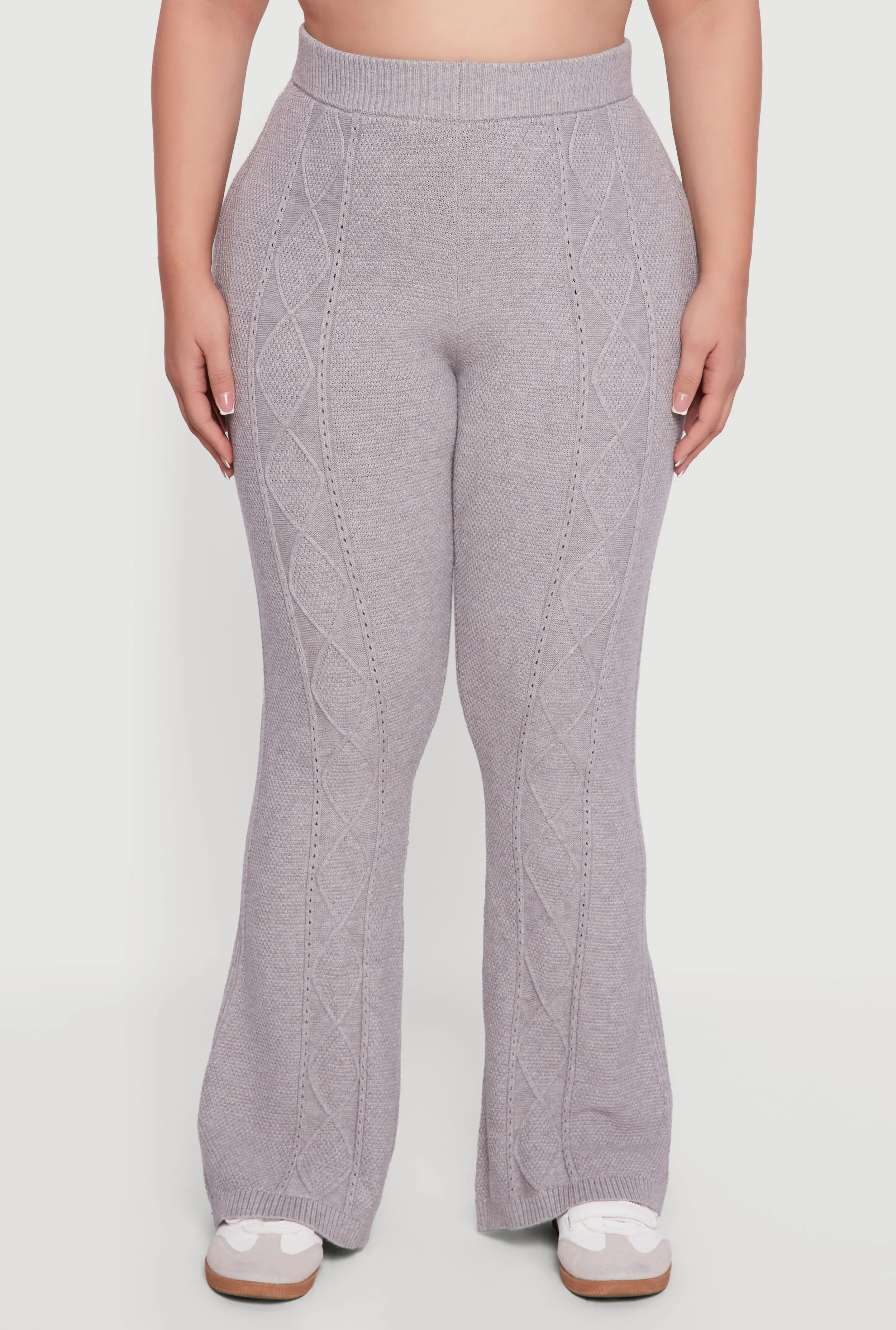 Plus Size High Waisted Cable Knit Flare Leg Pants sold by Rainbow product image thumbnail 3