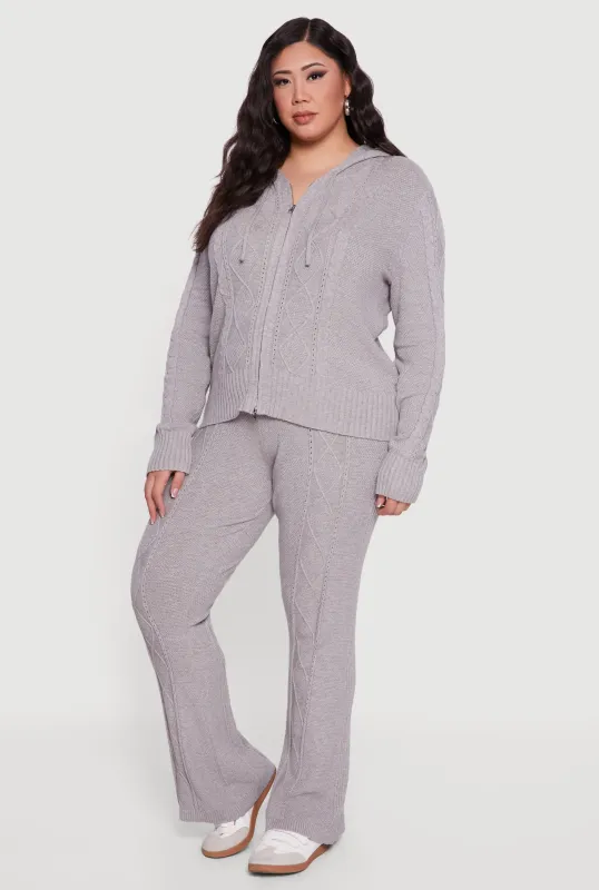 Plus Size High Waisted Cable Knit Flare Leg Pants sold by Rainbow