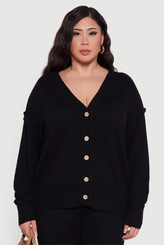 Plus Size Drop Sleeve Button Front Cardigan sold by Rainbow