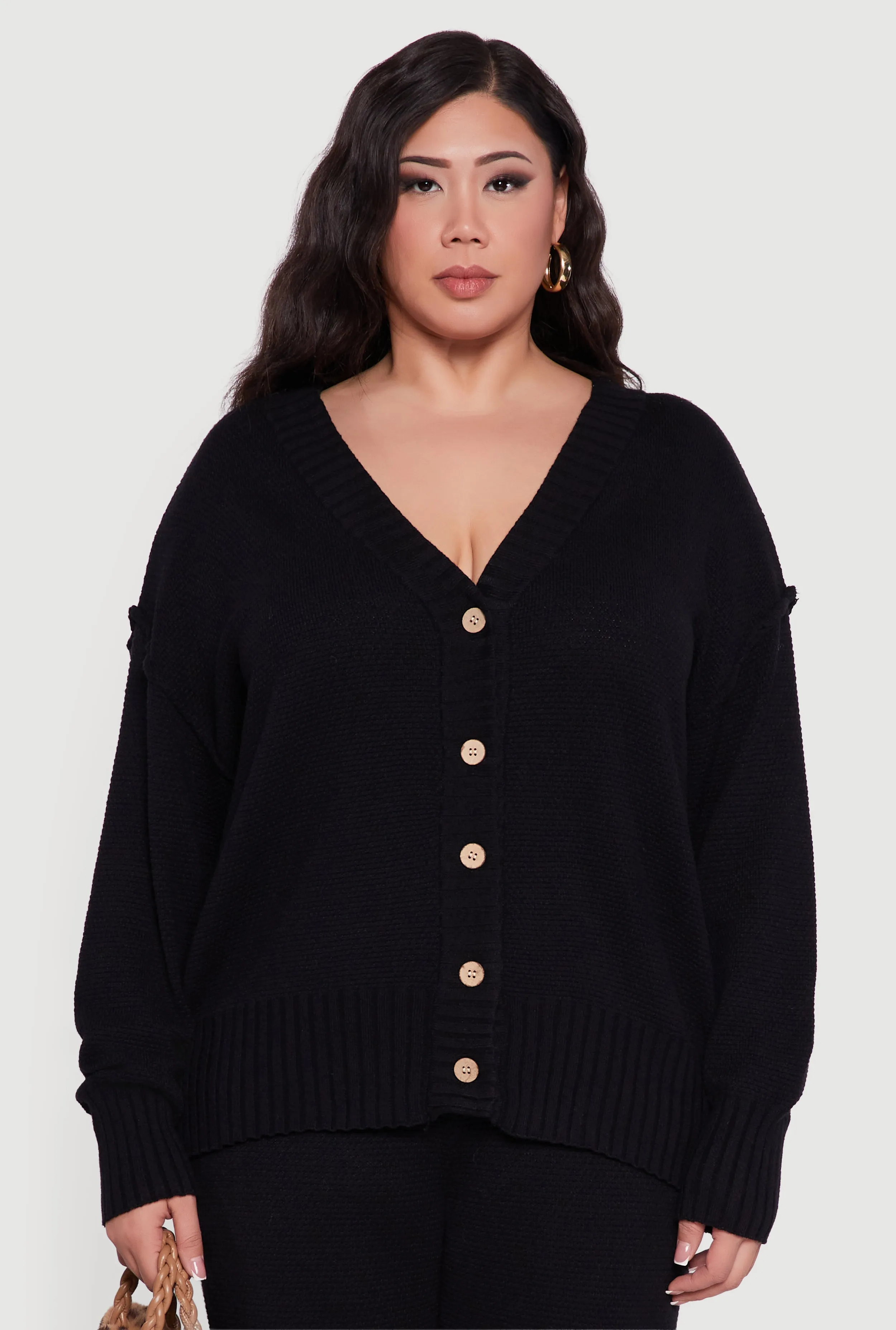 Plus Size Drop Sleeve Button Front Cardigan sold by Rainbow