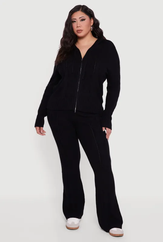 Plus Size High Waisted Cable Knit Flare Leg Pants sold by Rainbow