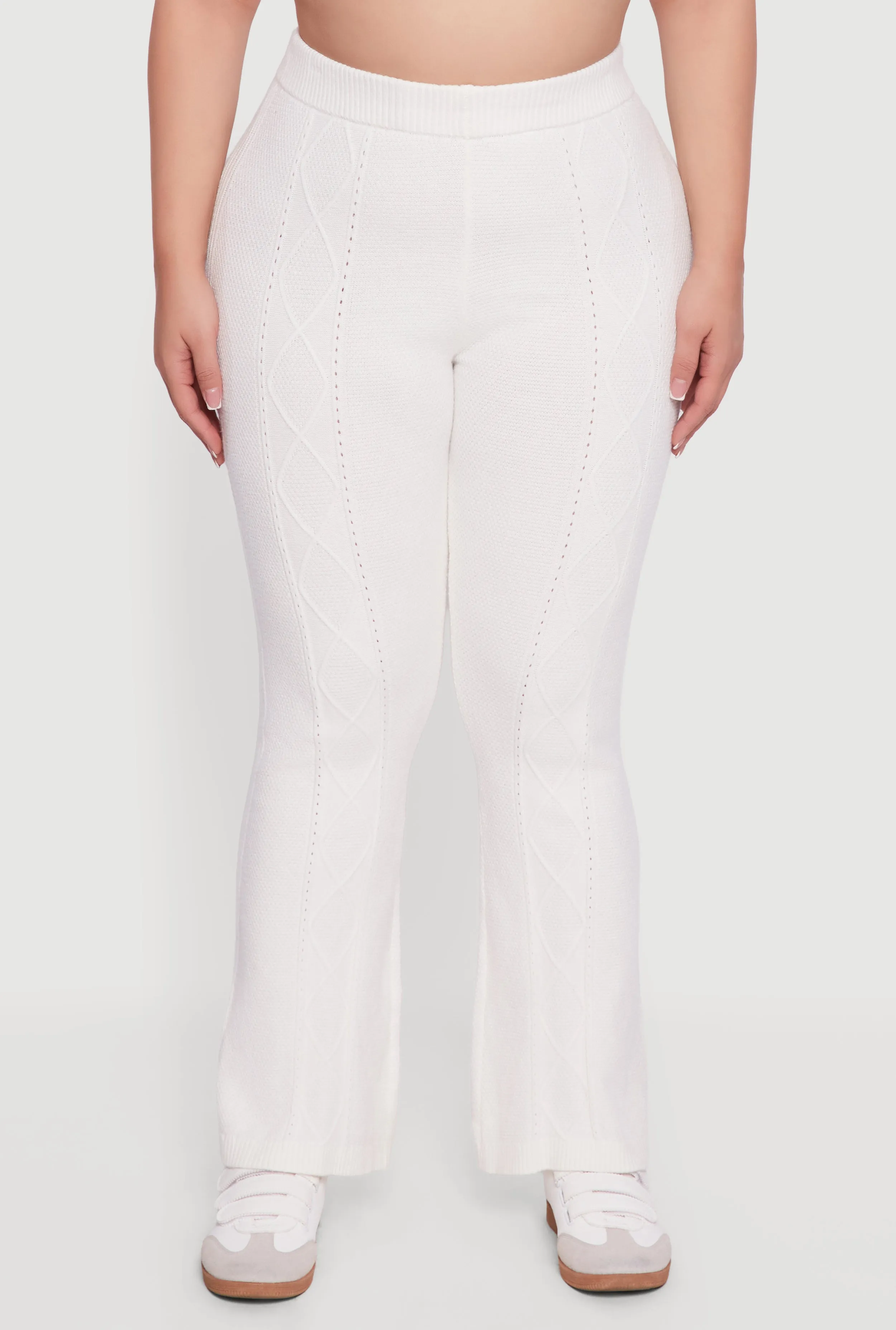 Plus Size High Waisted Cable Knit Flare Leg Pants sold by Rainbow product image thumbnail 3