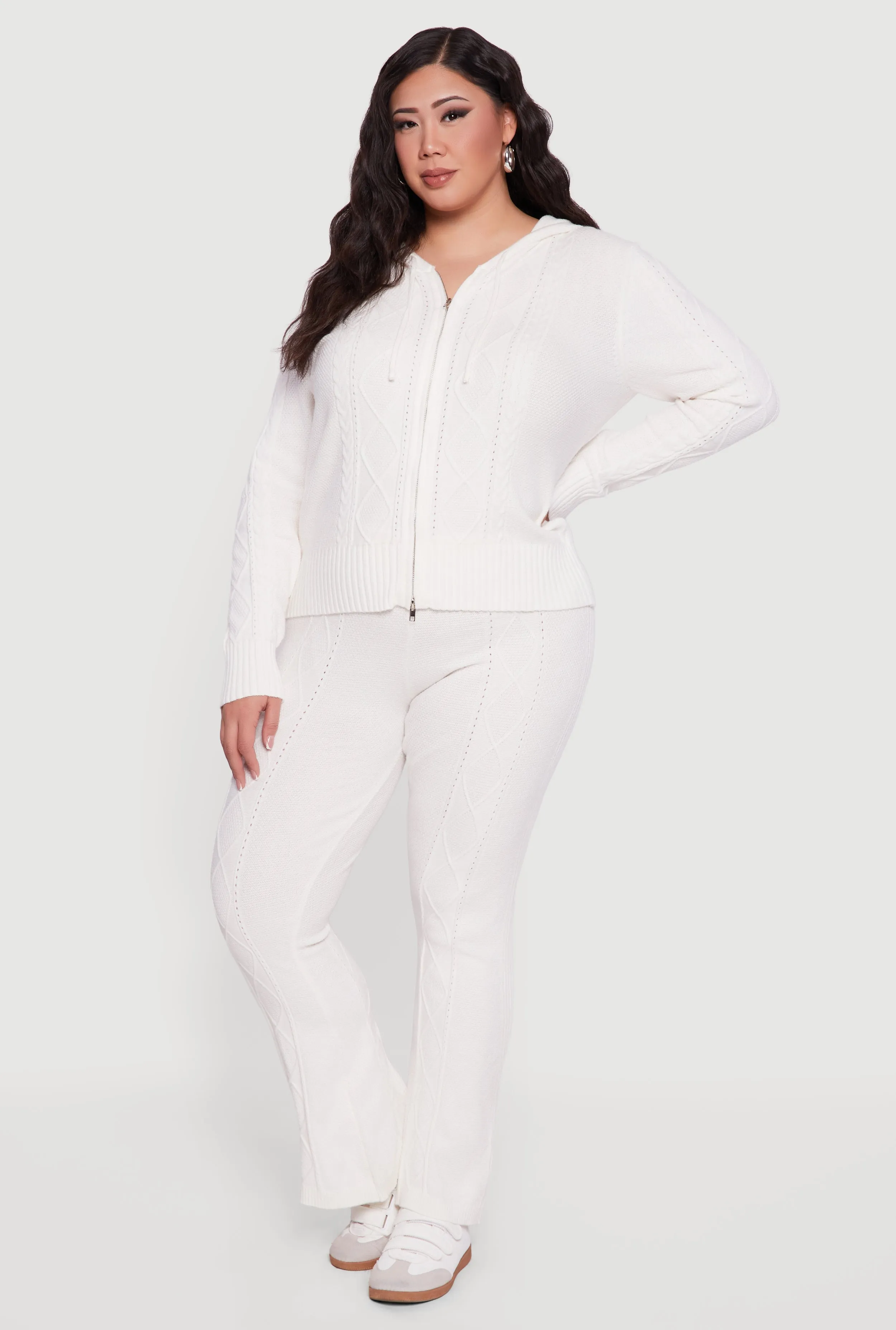 Plus Size High Waisted Cable Knit Flare Leg Pants sold by Rainbow