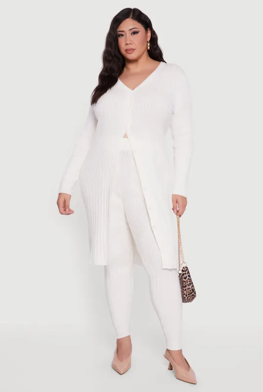 Plus Size Button Front Cable Knit Long Cardigan sold by Rainbow