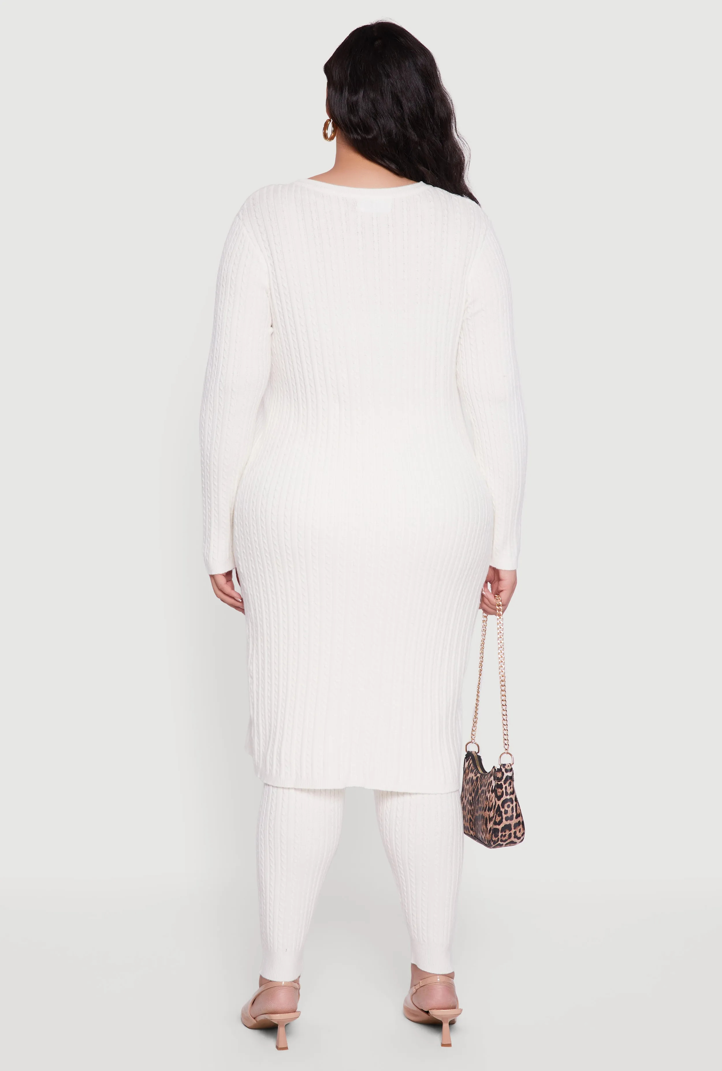 Plus Size Button Front Cable Knit Long Cardigan sold by Rainbow product image thumbnail 5