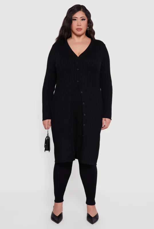 Plus Size Button Front Cable Knit Long Cardigan sold by Rainbow