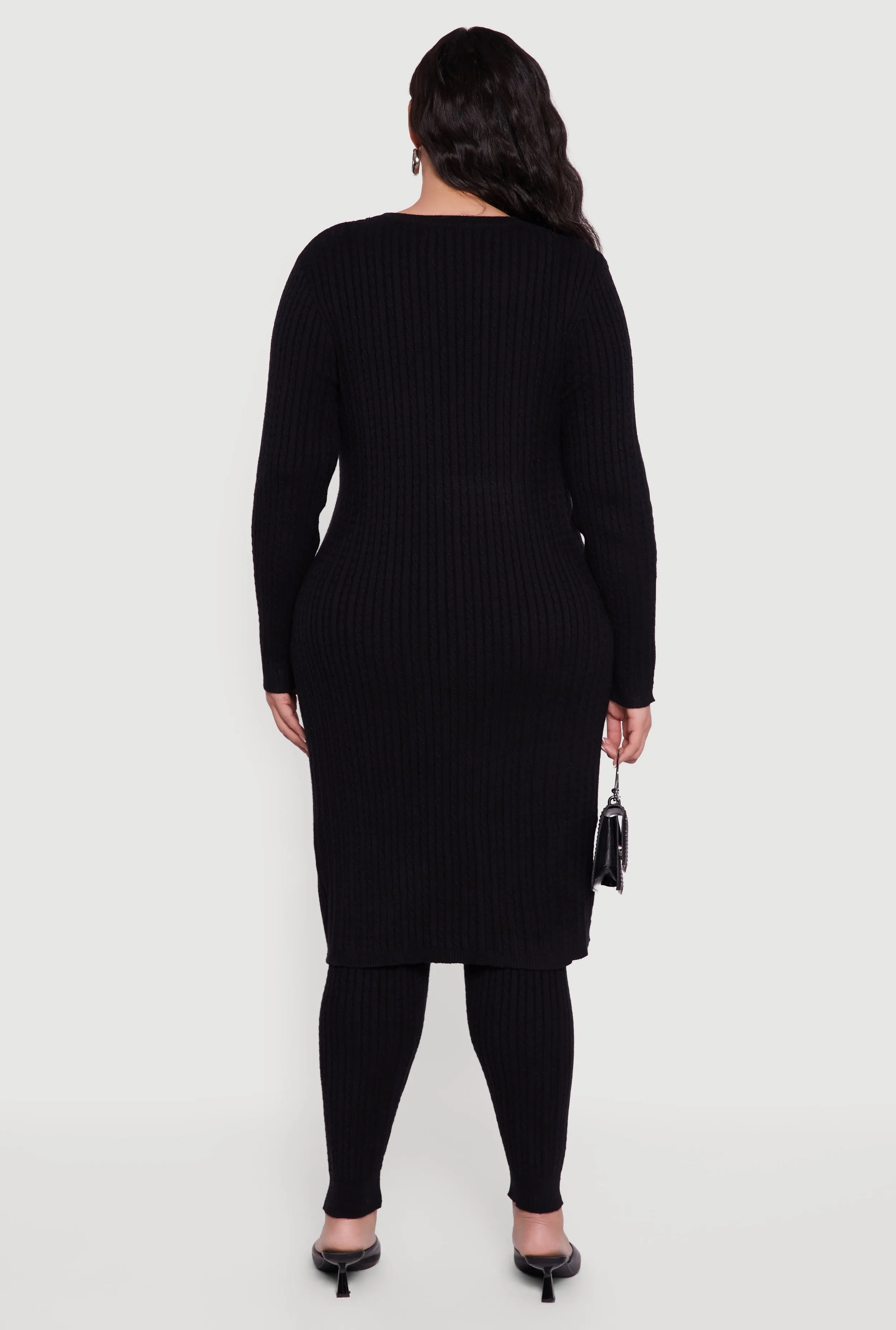 Plus Size Button Front Cable Knit Long Cardigan sold by Rainbow product image thumbnail 5