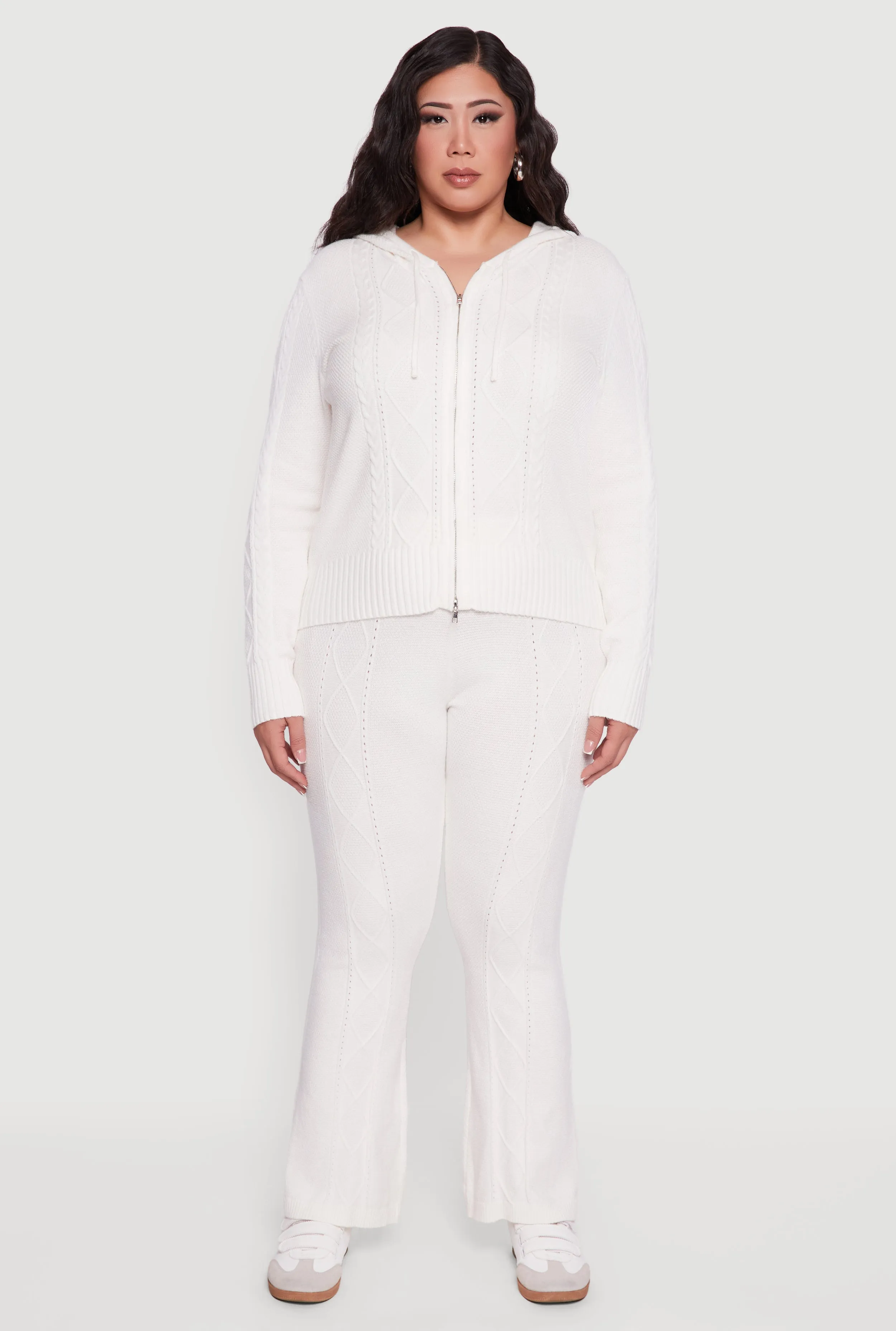 Plus Size Metallic Zip Front Cable Knit Sweater Hoodie sold by Rainbow product image thumbnail 3