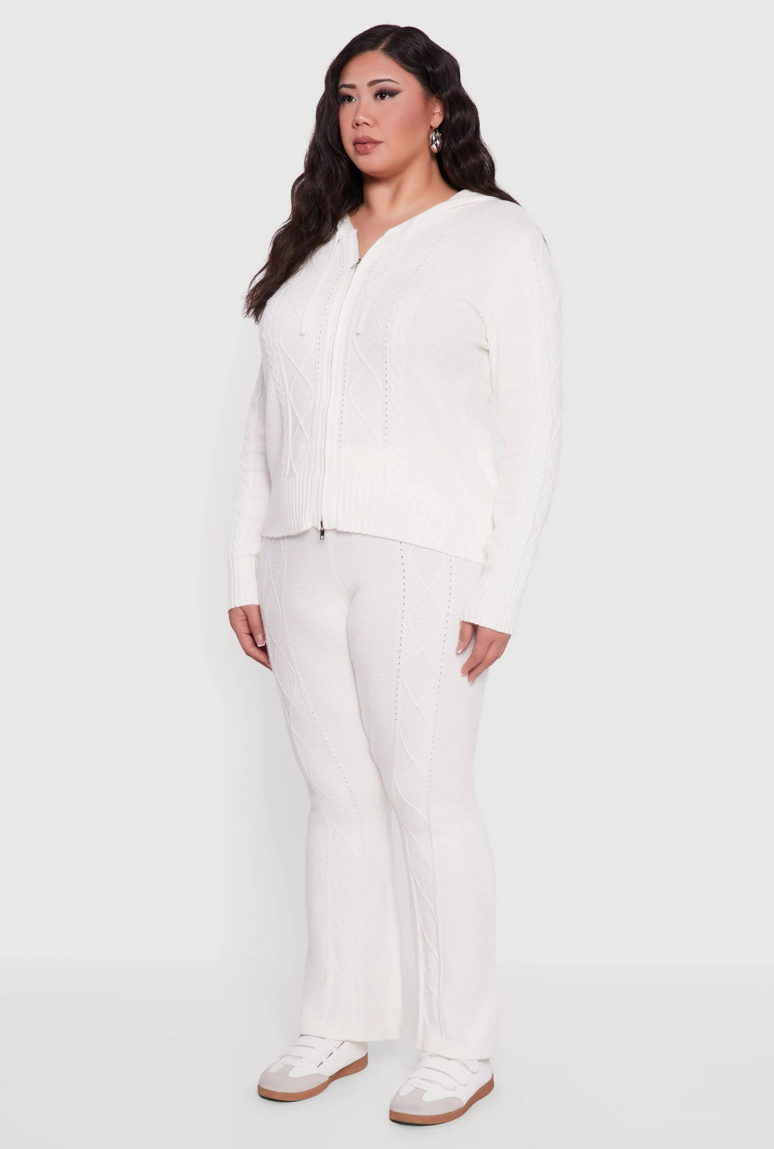 Plus Size Metallic Zip Front Cable Knit Sweater Hoodie sold by Rainbow product image thumbnail 5