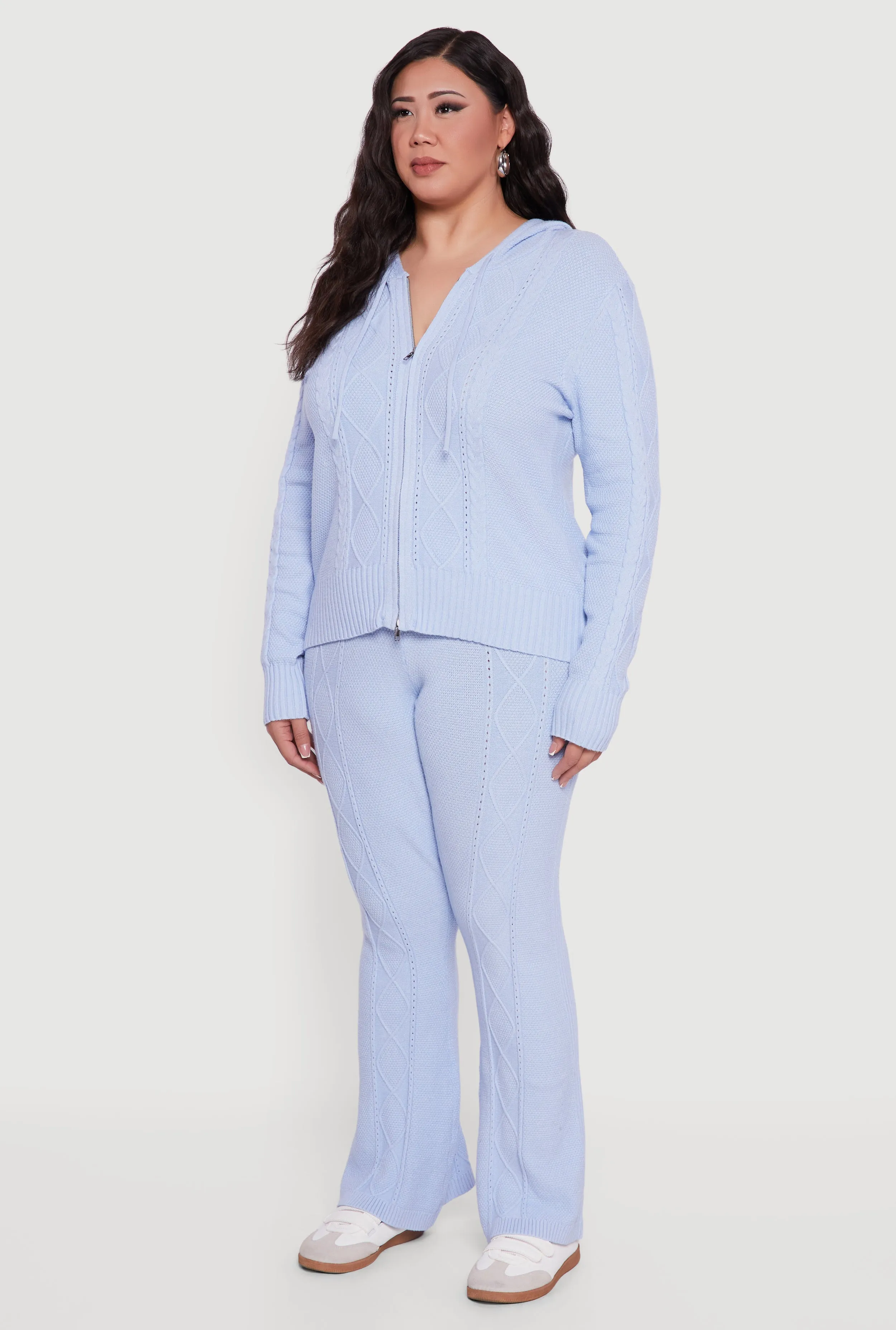 Plus Size Metallic Zip Front Cable Knit Sweater Hoodie sold by Rainbow product image thumbnail 5