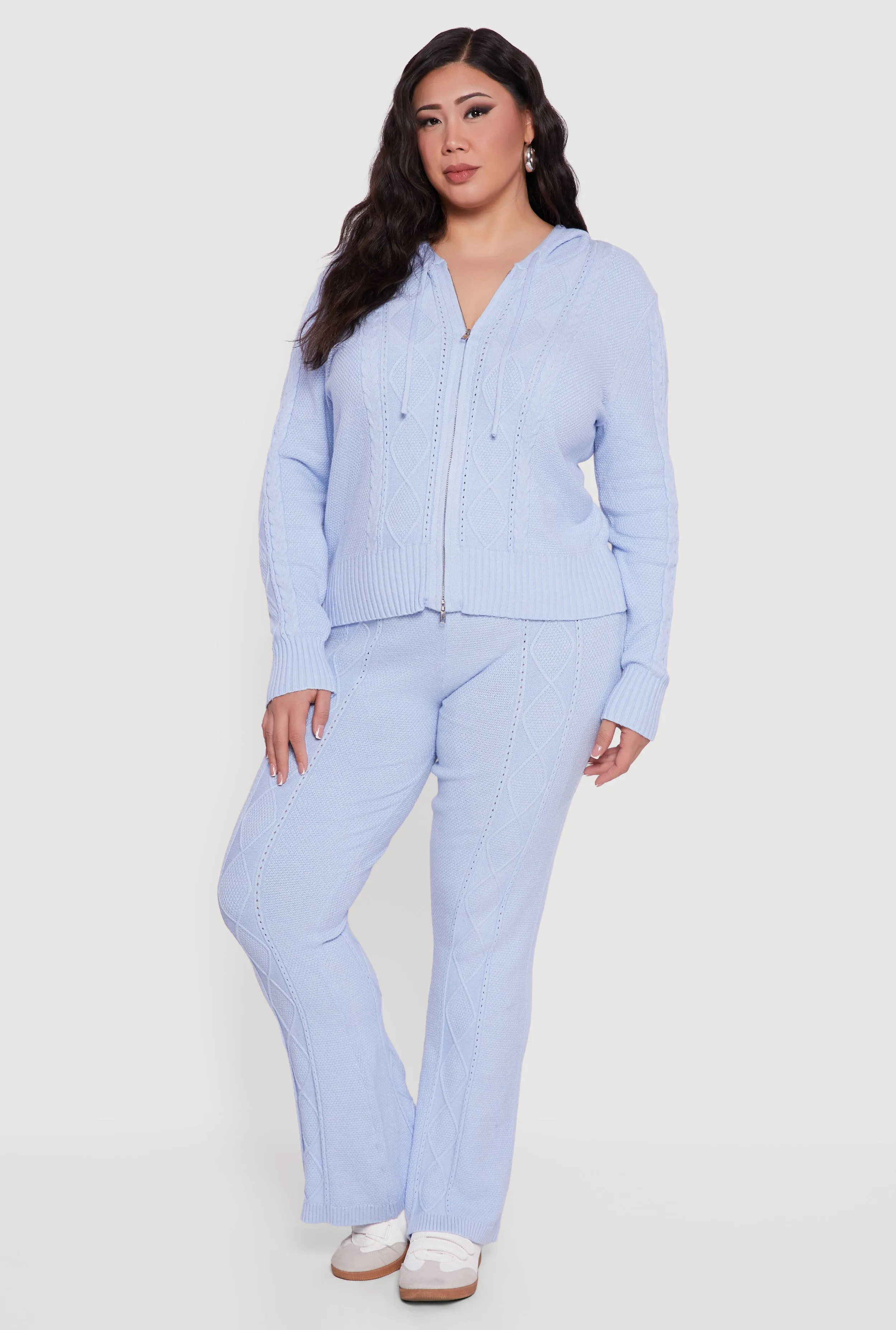 Plus Size Metallic Zip Front Cable Knit Sweater Hoodie sold by Rainbow product image thumbnail 2