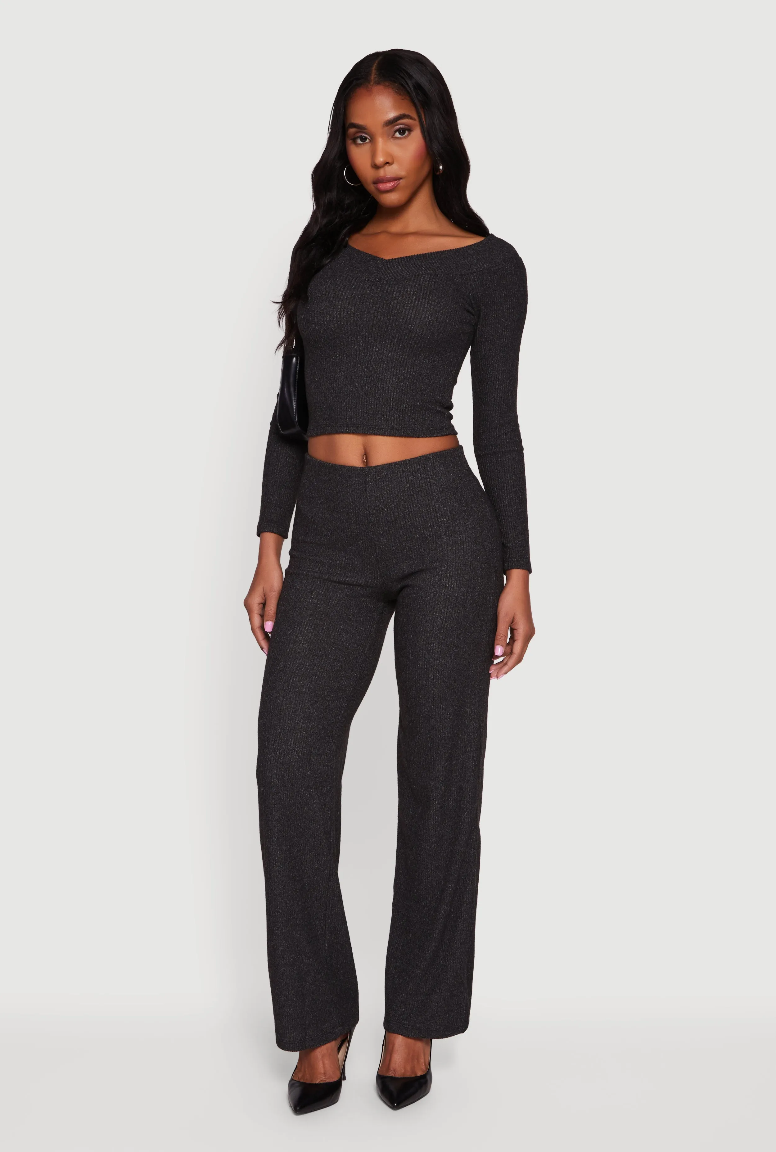 Ribbed Knit Straight Leg Pull On Pants sold by Rainbow