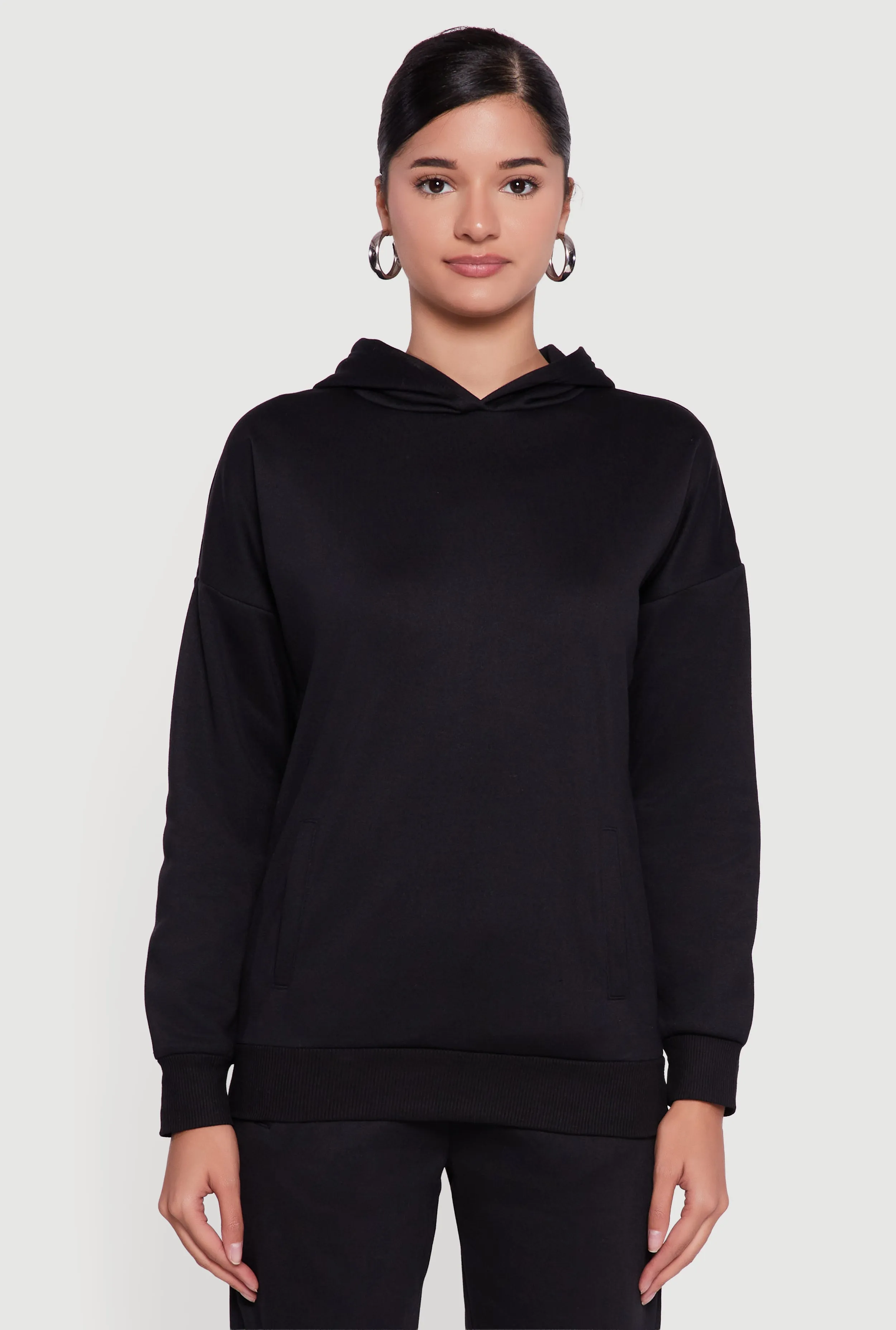 Kangaroo Pocket Long Sleeve Drop Shoulder Pullover Hoodie sold by Rainbow