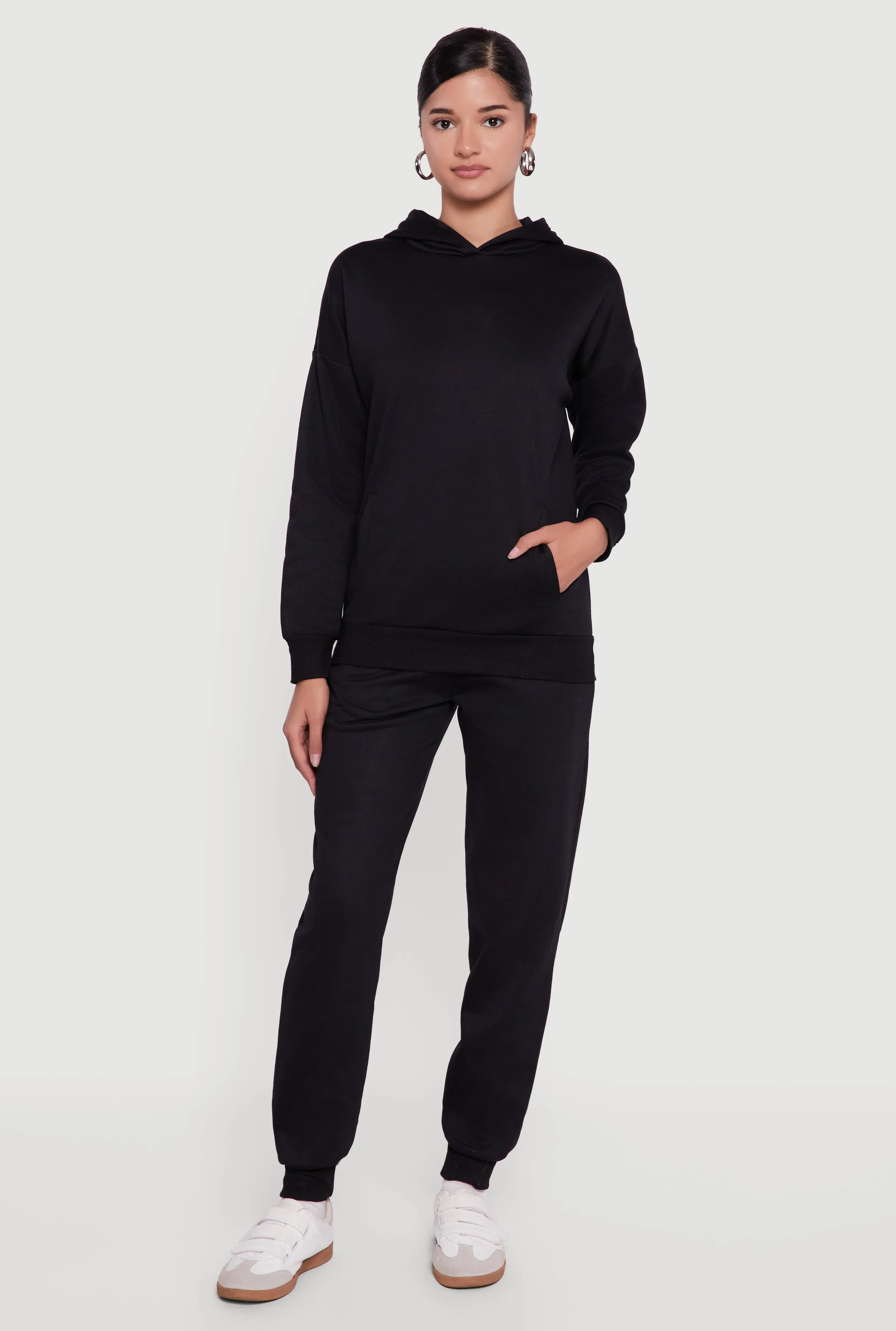 Kangaroo Pocket Long Sleeve Drop Shoulder Pullover Hoodie sold by Rainbow product image thumbnail 2