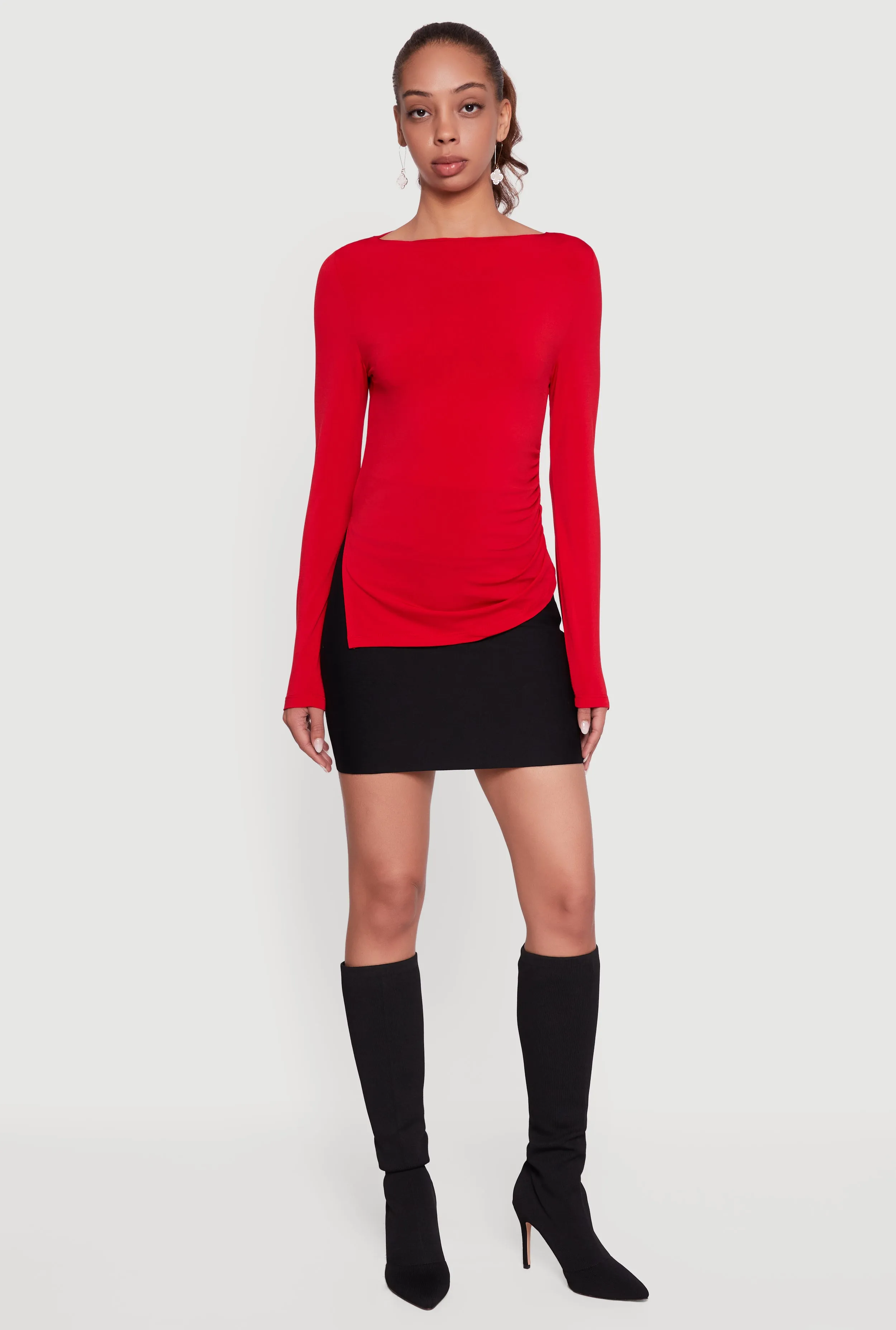 Long Sleeve Side Ruched Scoop Neck Blouse sold by Rainbow product image thumbnail 3