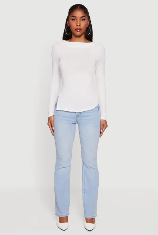 Long Sleeve Side Ruched Scoop Neck Blouse sold by Rainbow