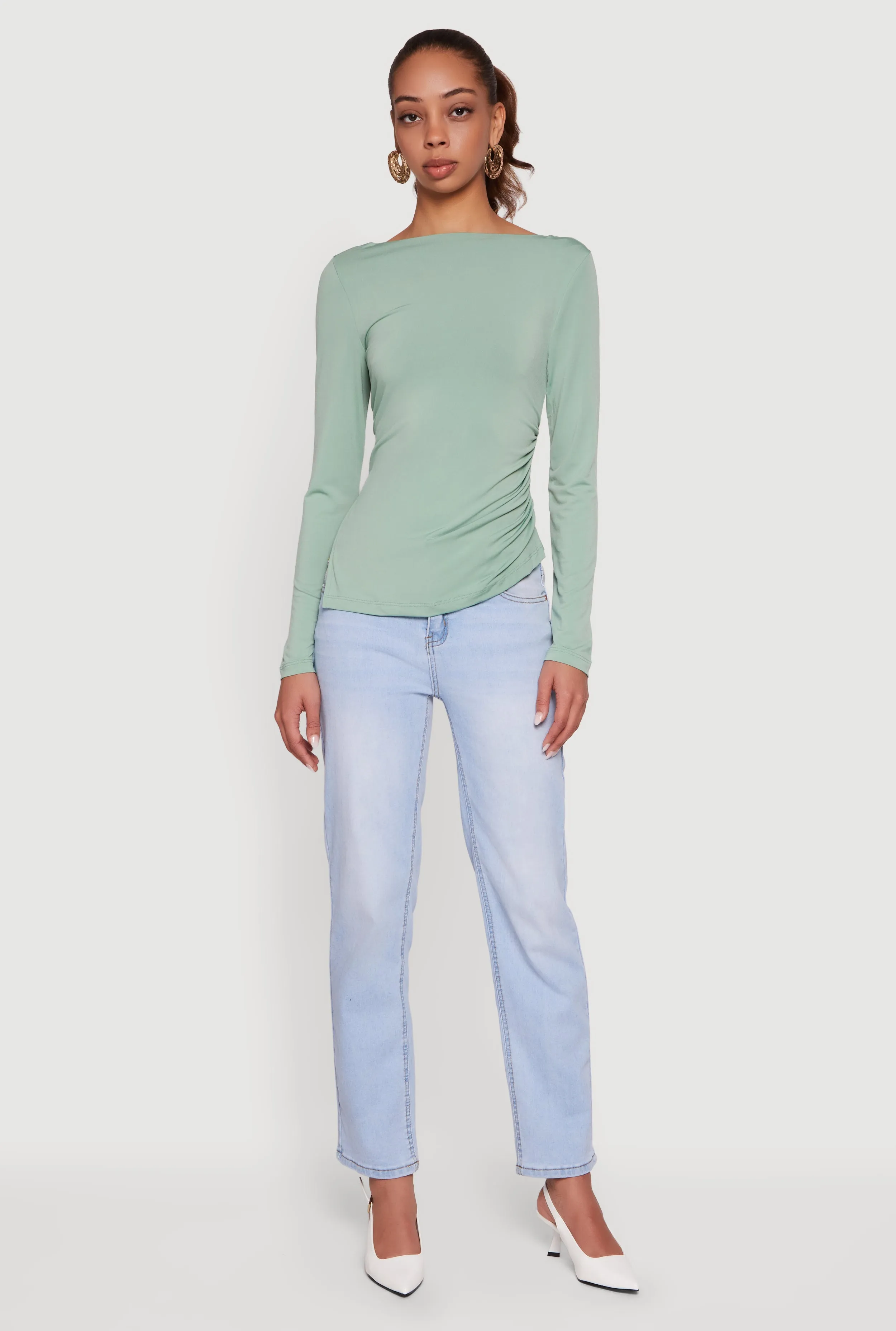 Long Sleeve Side Ruched Scoop Neck Blouse sold by Rainbow product image thumbnail 4