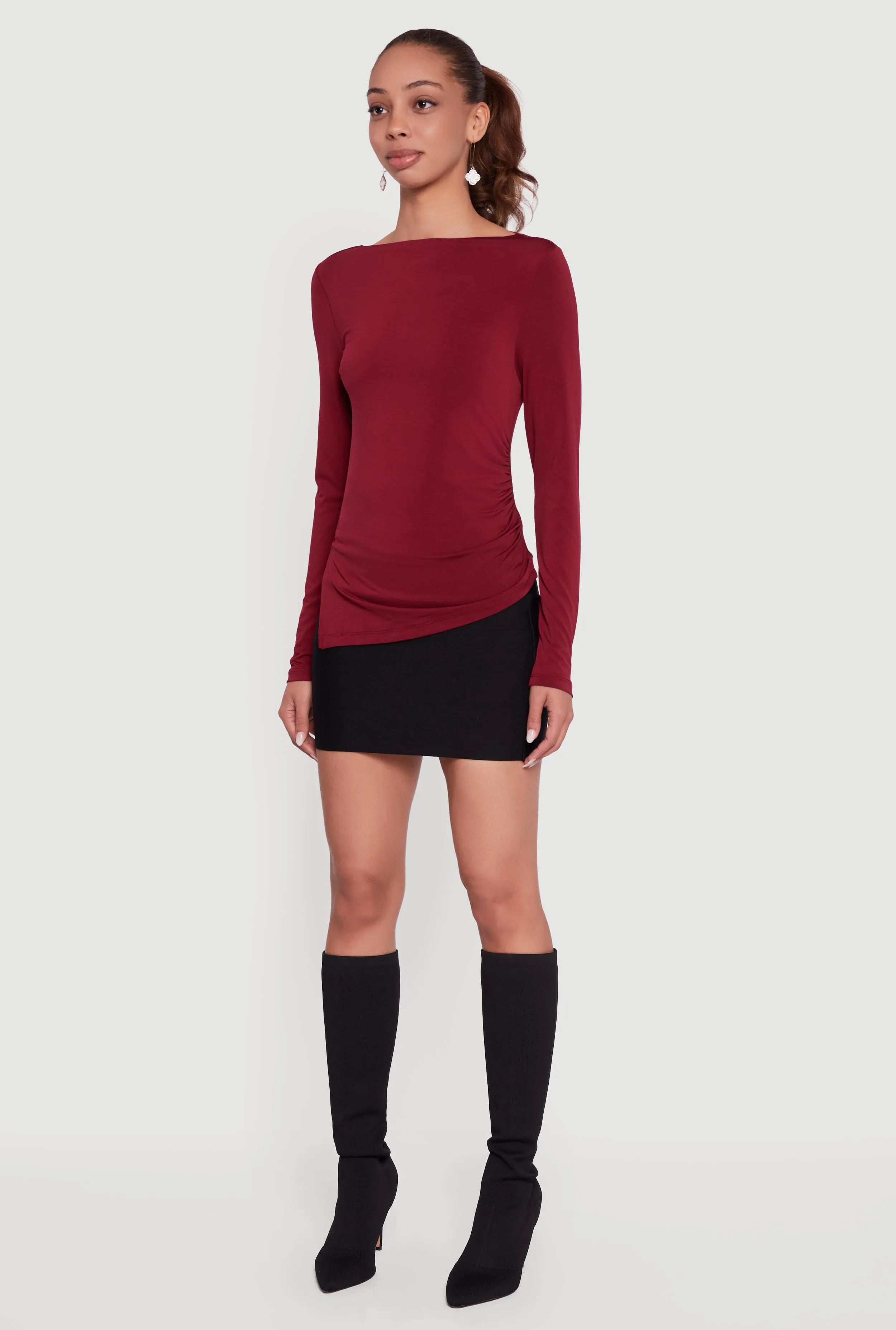 Long Sleeve Side Ruched Scoop Neck Blouse sold by Rainbow product image thumbnail 5