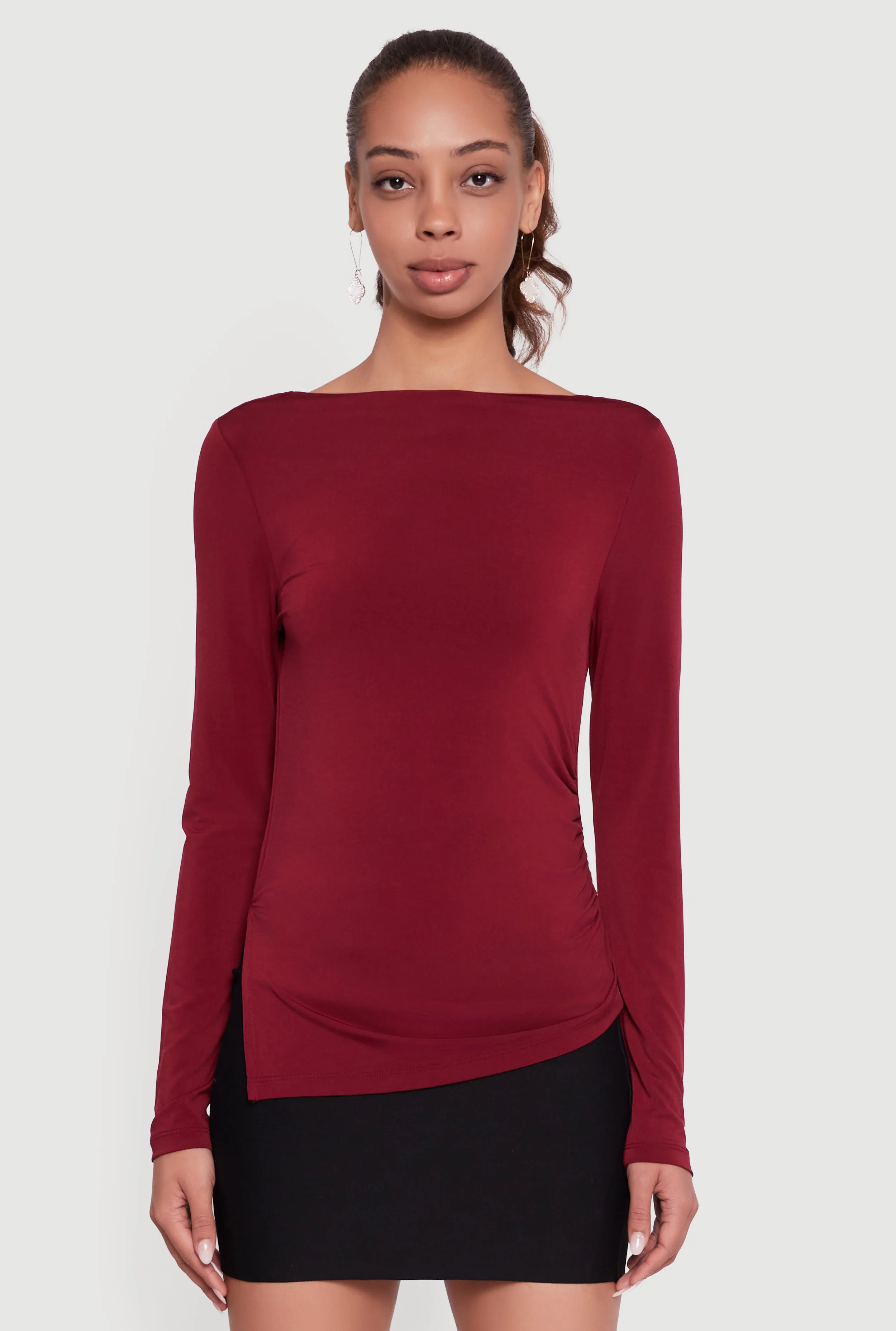 Long Sleeve Side Ruched Scoop Neck Blouse sold by Rainbow product image thumbnail 2