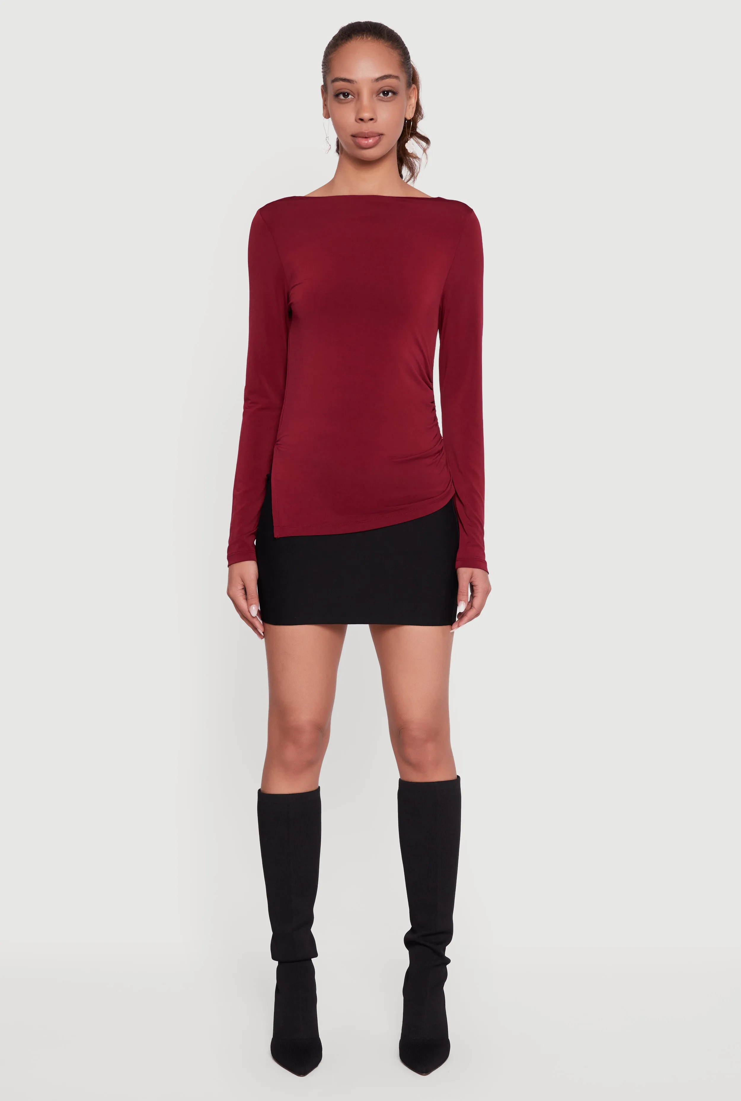 Long Sleeve Side Ruched Scoop Neck Blouse sold by Rainbow product image thumbnail 3